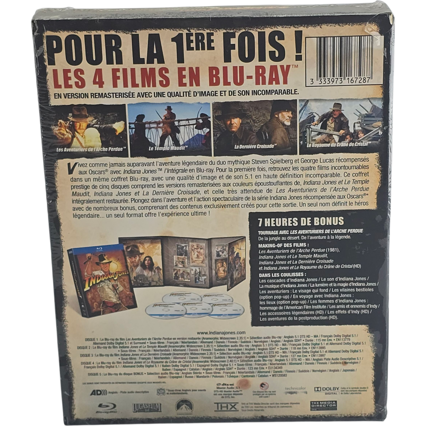 Indiana Jones Collection L'Intégrale Coffret Blu-ray DigiPack 4 Films Zone B