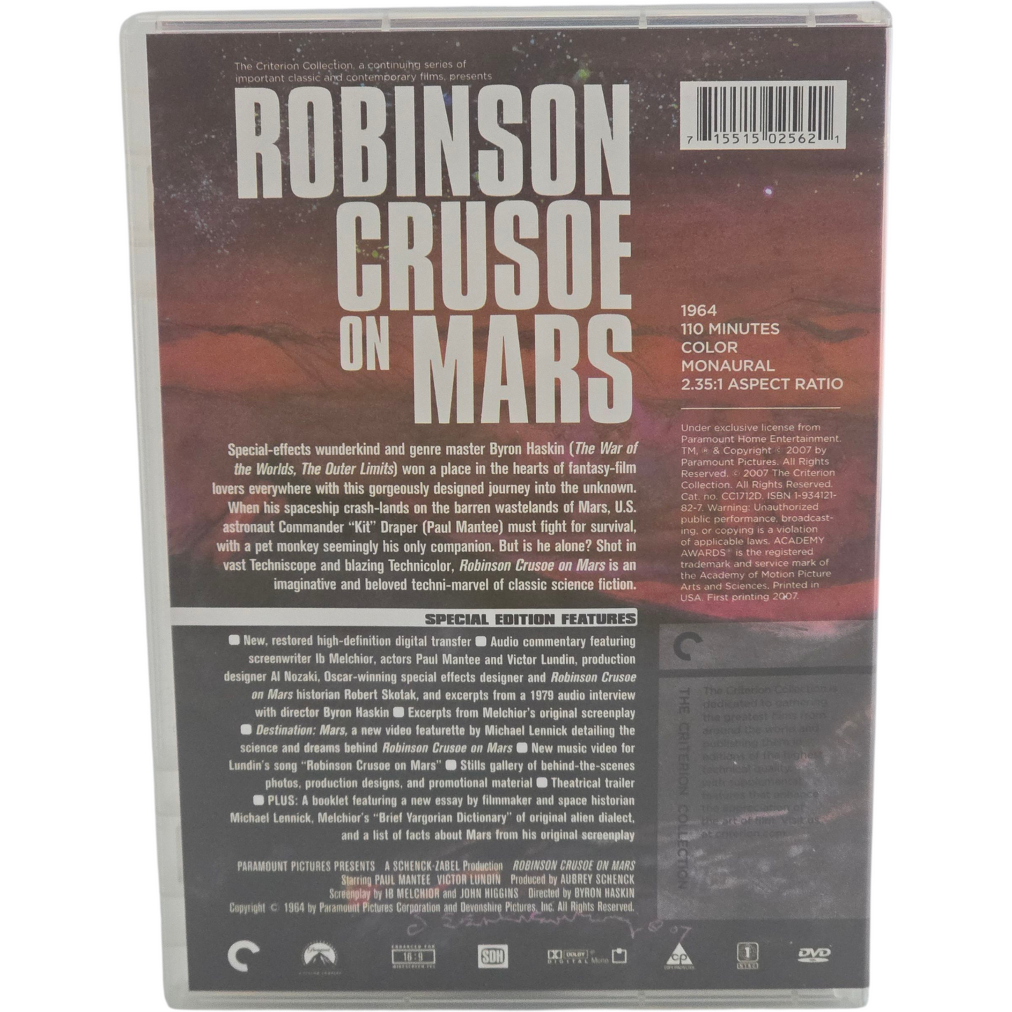 Robinson Crusoe on Mars DVD Criterion Collection Zone 1