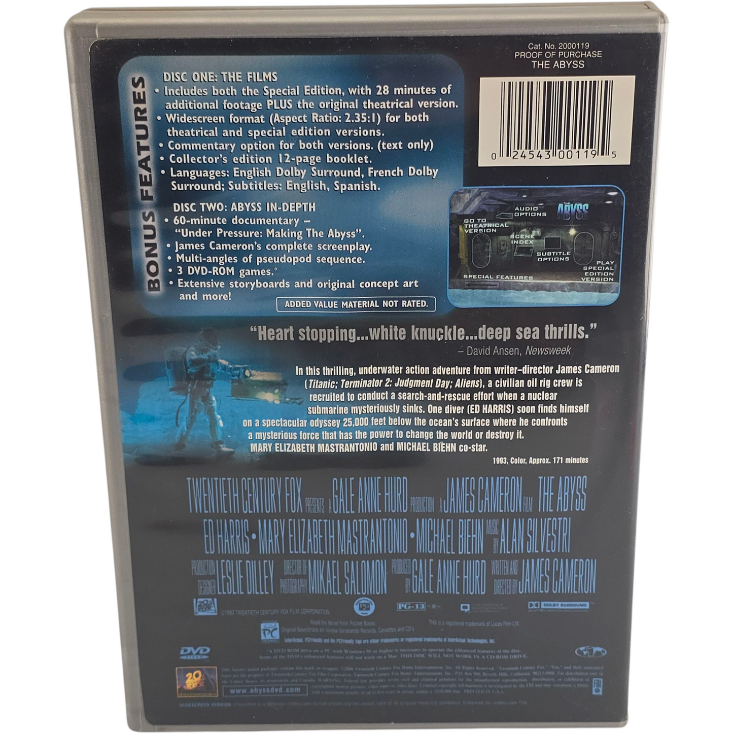 The Abyss DVD Director's Cut  James Cameron Zone 1 US Import