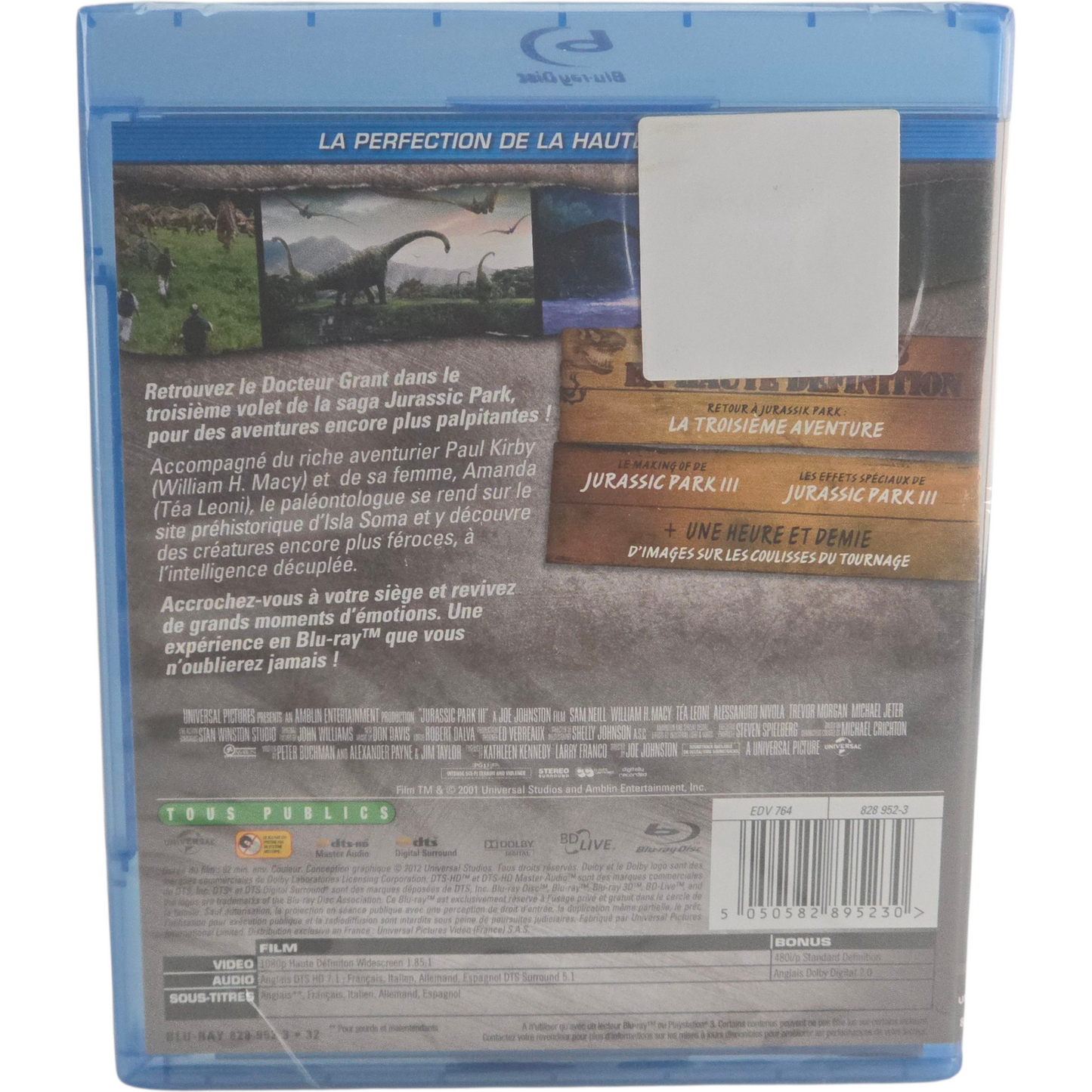 Jurassic Park III (2001)  Blu-Ray HD Sam Neill  Joe Johnston  Zone B