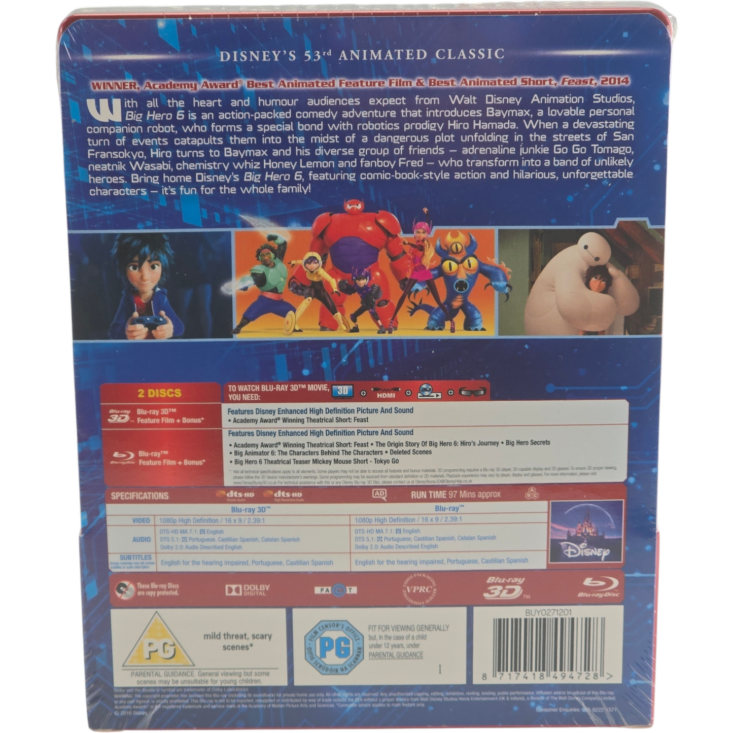 Big Hero 6 Steelbook Blu-ray 3D +2D Disney Zavvi exlusif lenticulaire 2017 Libre