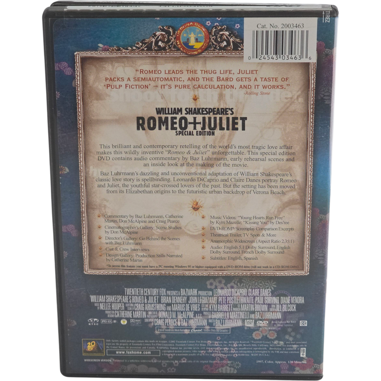 Romeo + Juliet  DVD Leonardo DiCaprio, Claire Danes Zone 1 US Import