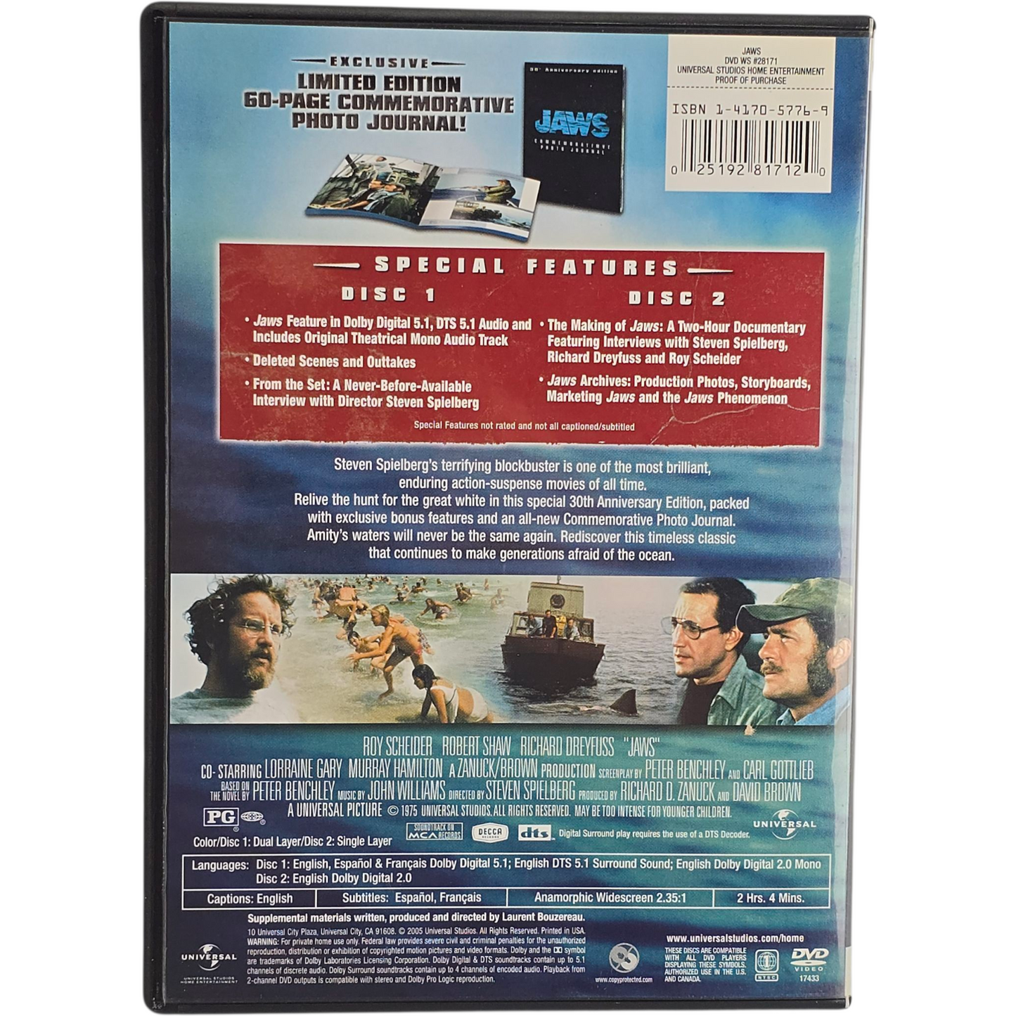 Jaws DVD 30th Anniversary Edition with Limited Edition 60-Page Zone 1 US Import
