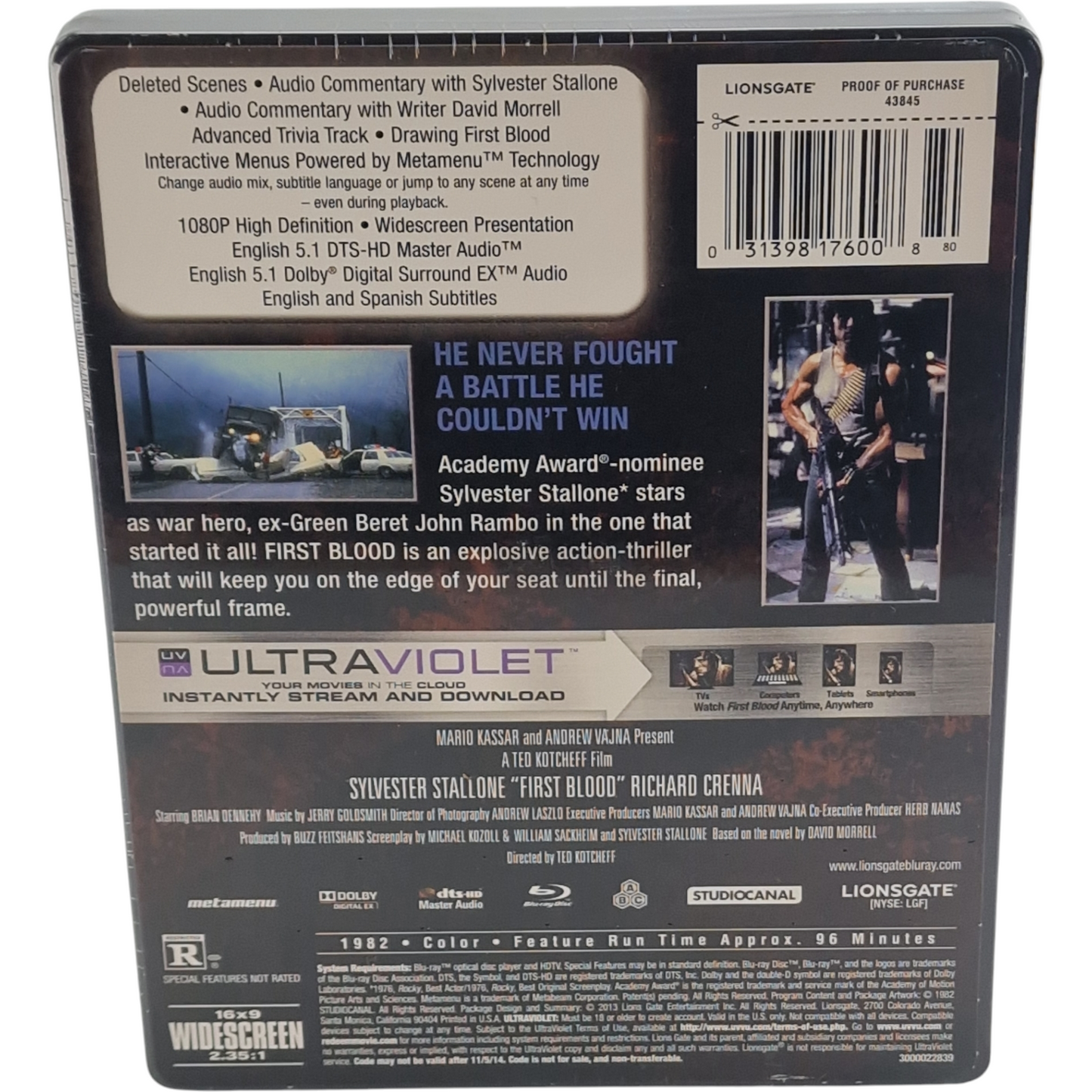 First Blood Rambo I Blu-ray SteelBook Exclusivité Best Buy 2013 Stallone Zone A