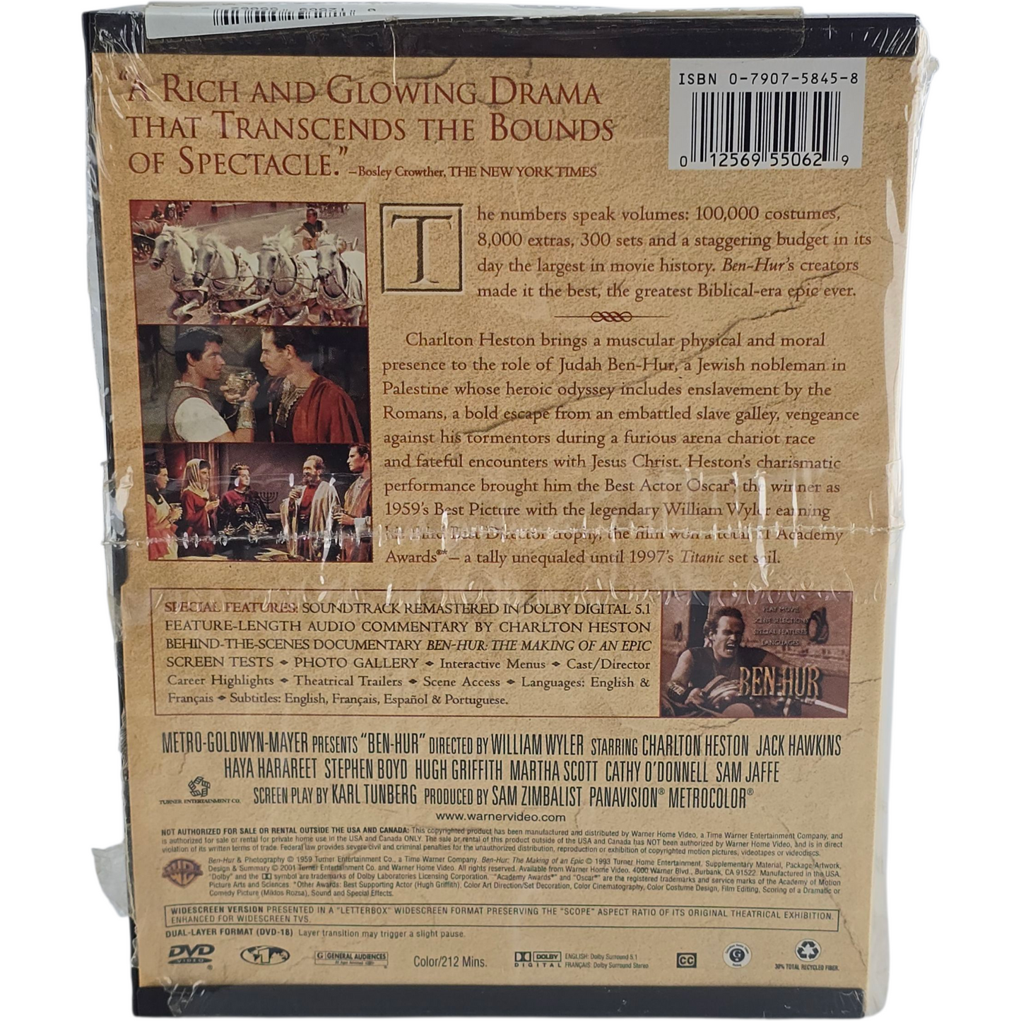 Ben-Hur DVD Director's Cut Snap Case Charlton Heston, Zone 1 US Import