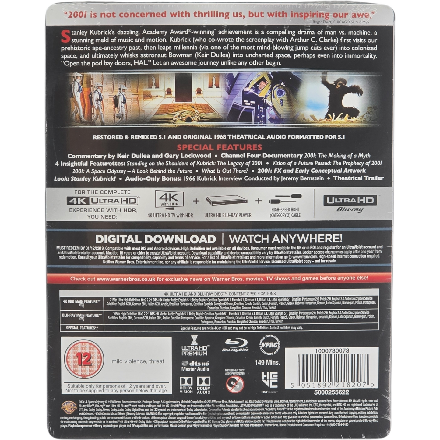 2001 : A Space Odyssey Steelbook 4K Ultra HD + Blu-ray Stanley Kubrick Zavvi 2018 Zone B