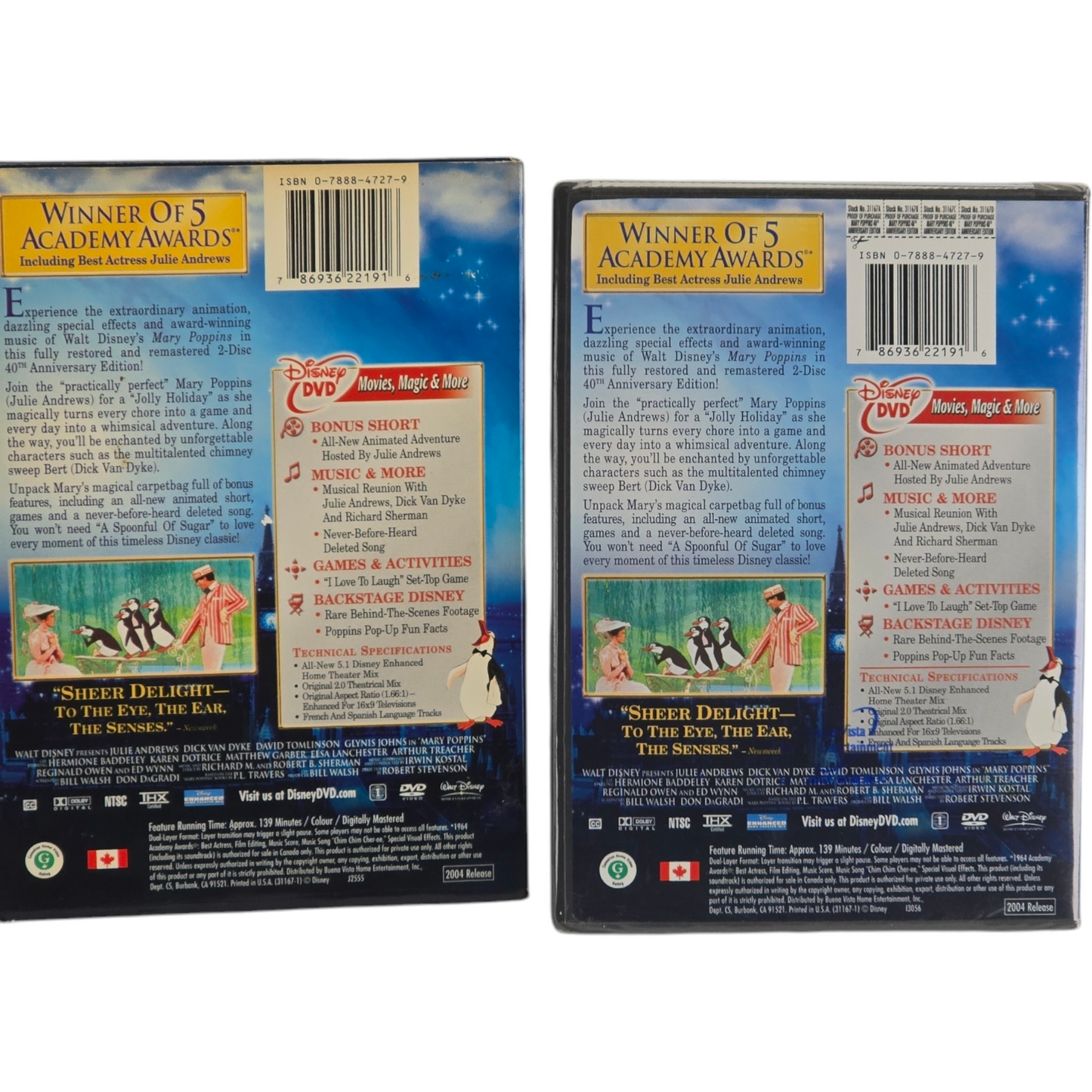 Mary Poppins DVD Walt Disney Édition du 40e anniversaire Canada 2004 VF Region A