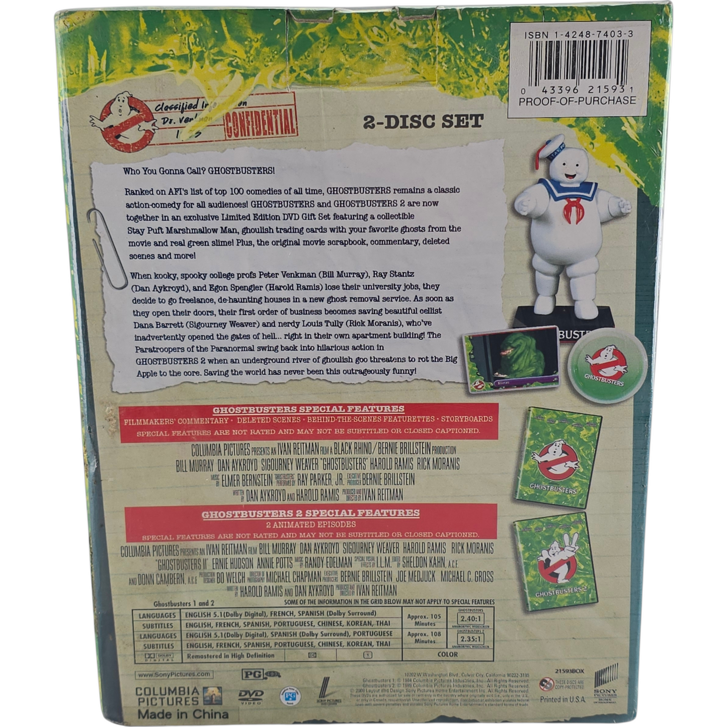 Ghostbusters 1 & 2  DVD Gift Set Collector's Limited + Figurine + goodies Zone 1