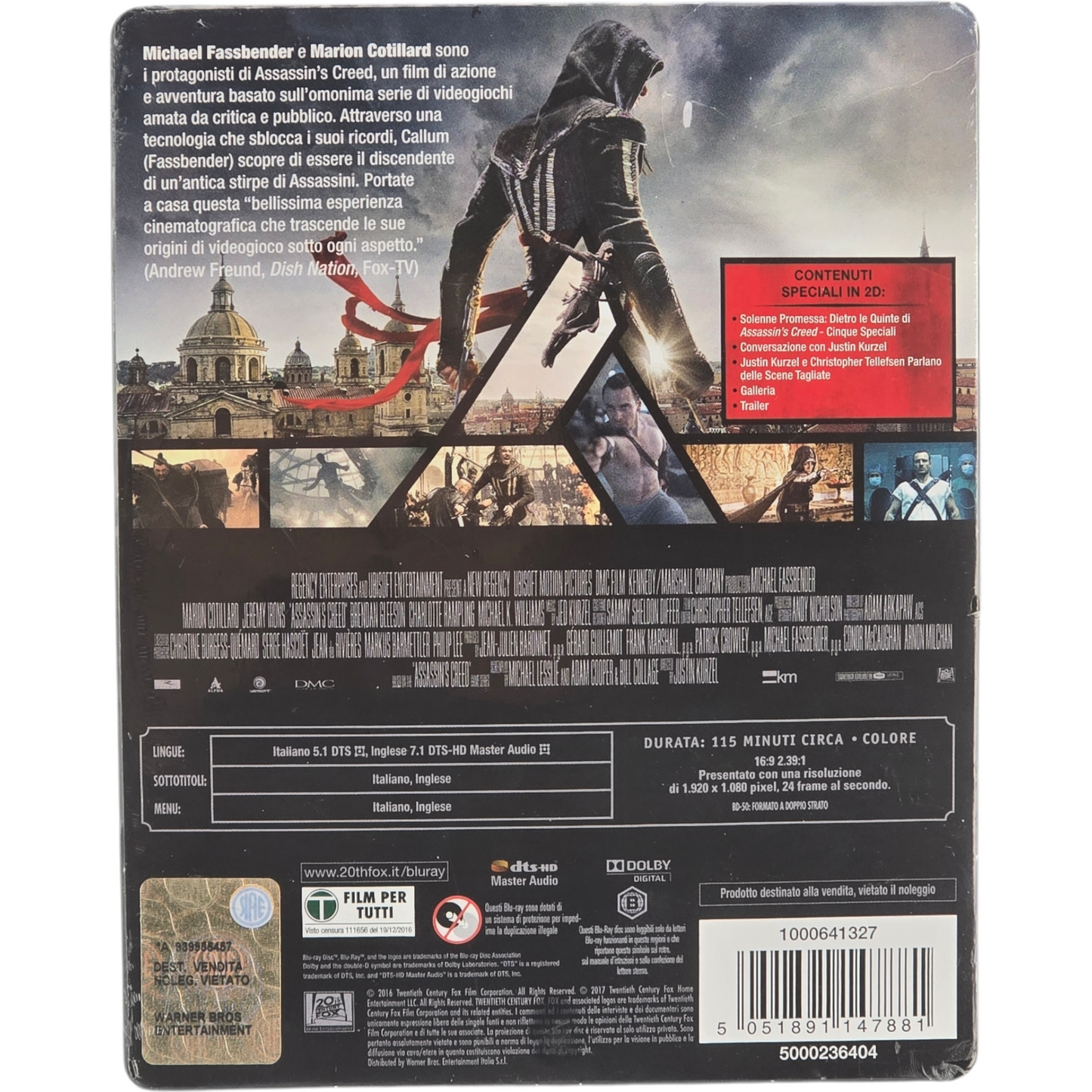 Assassin's Creed SteelBook Blu-ray 3D +2D Michael Fassbender Marion Cotillard B