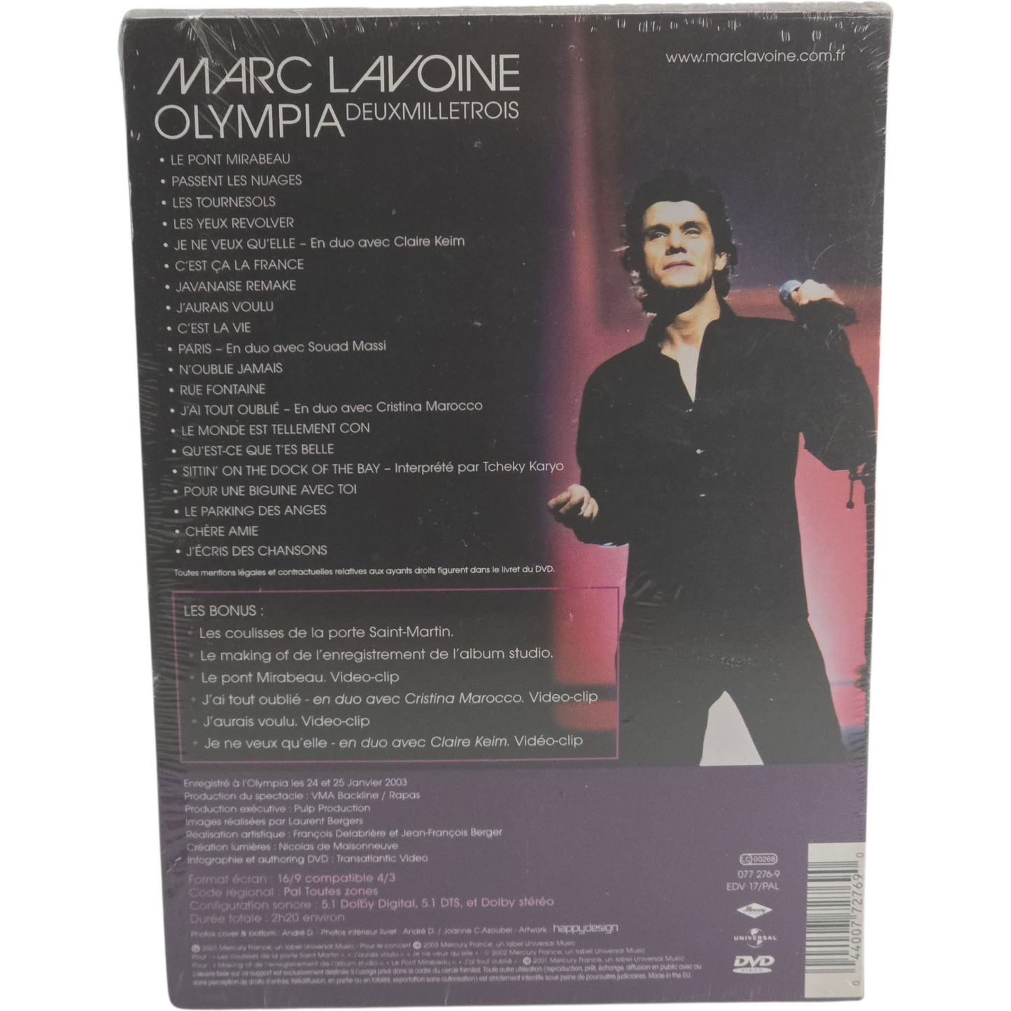 Marc Lavoine Olympia 2003 Édition DVD Live Region B