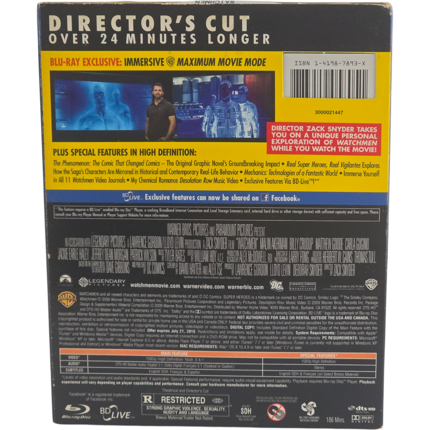 Watchmen Blu-ray + sleeve cover lenticular Director's Cut Zone 1 US Import