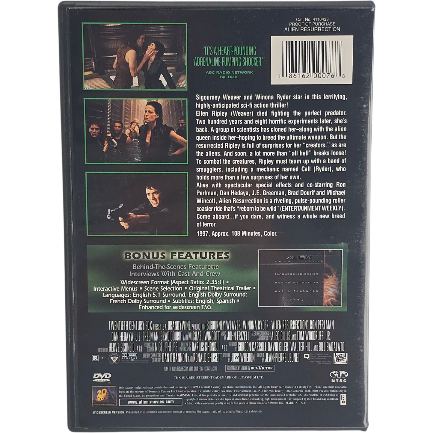The Alien Legacy DVD  Alien / Aliens / Alien³ / Alien Resurrection Zone 1