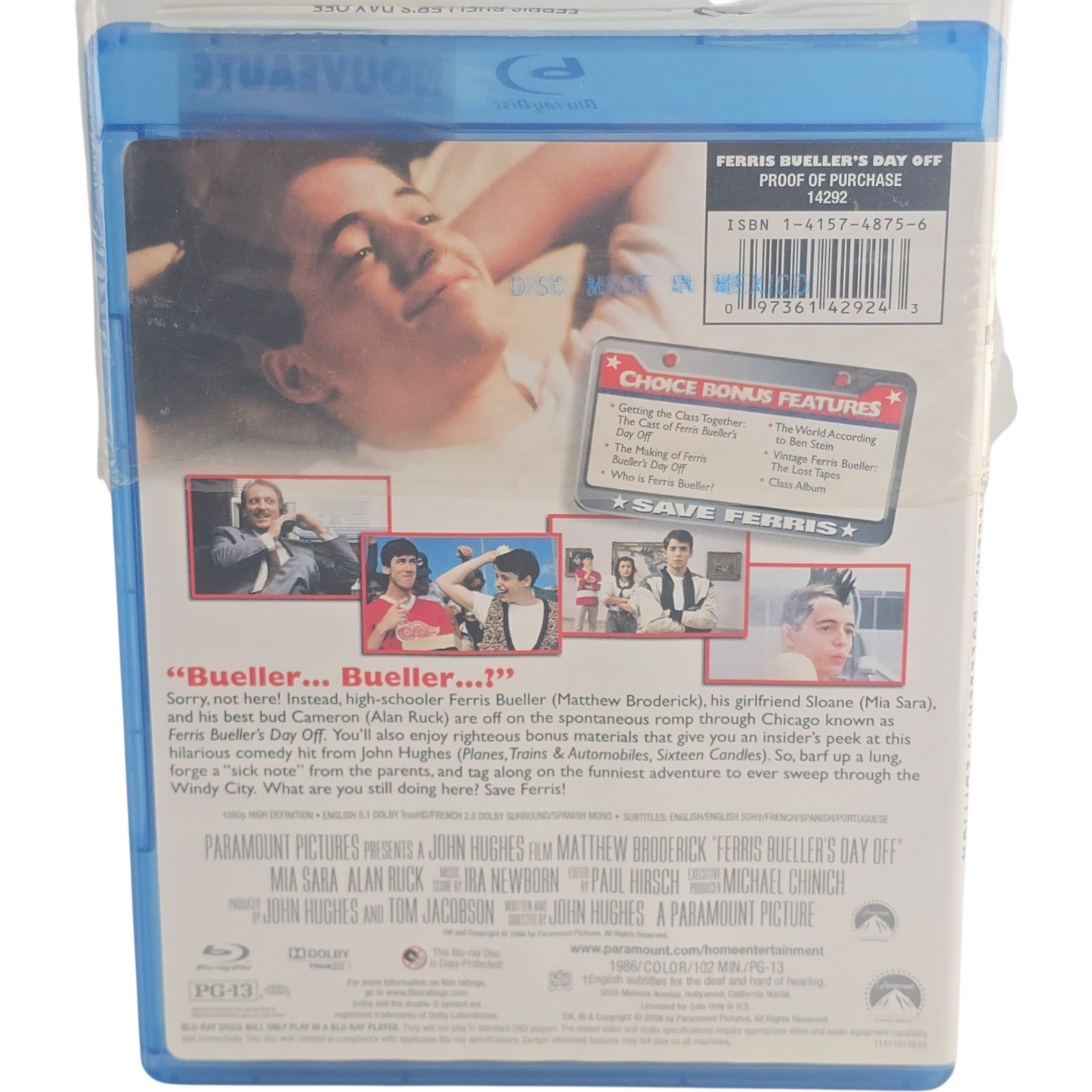Ferris Bueller's Day Off Blu-ray Matthew Broderick, Alan Ruck Zone 1 US Import
