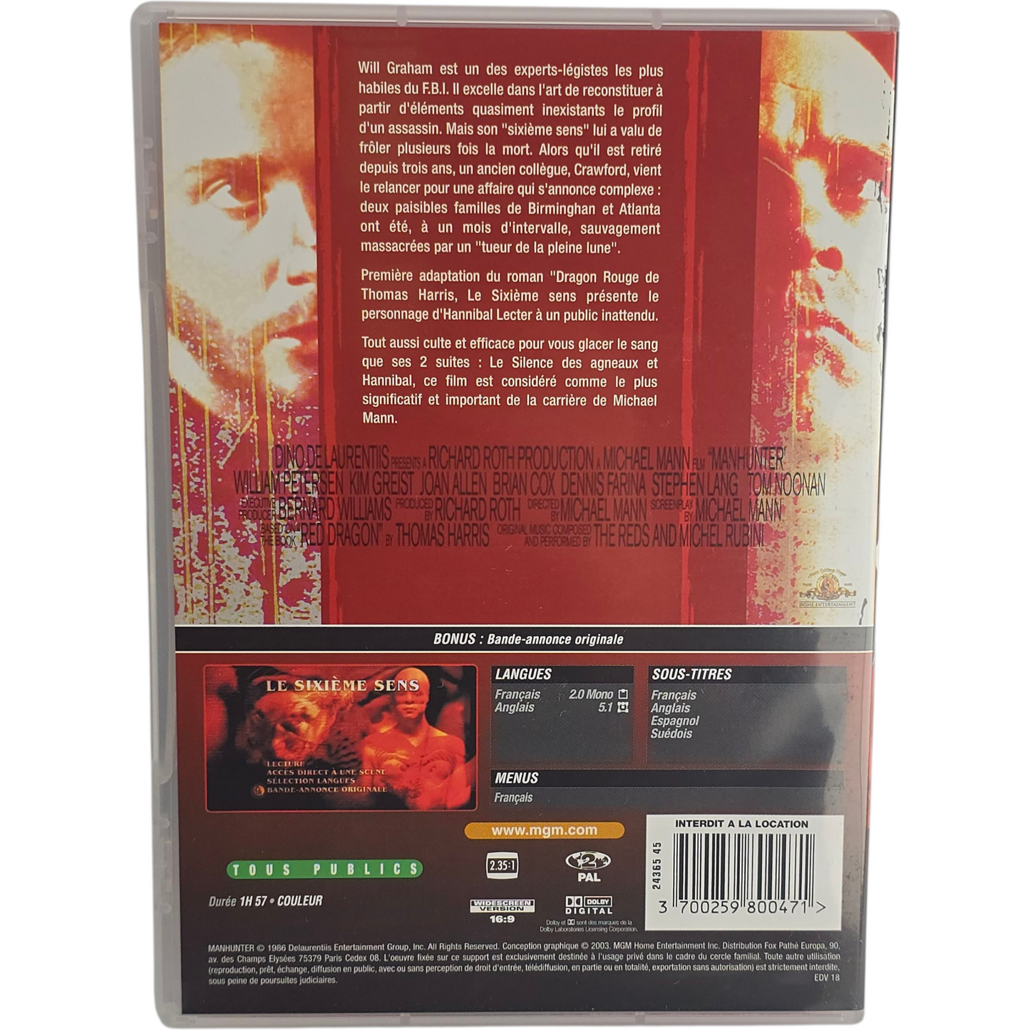 Coffret DVD Hannibal+ Manhunter+ sixième sens + Silence des agneaux Collector Zone 2