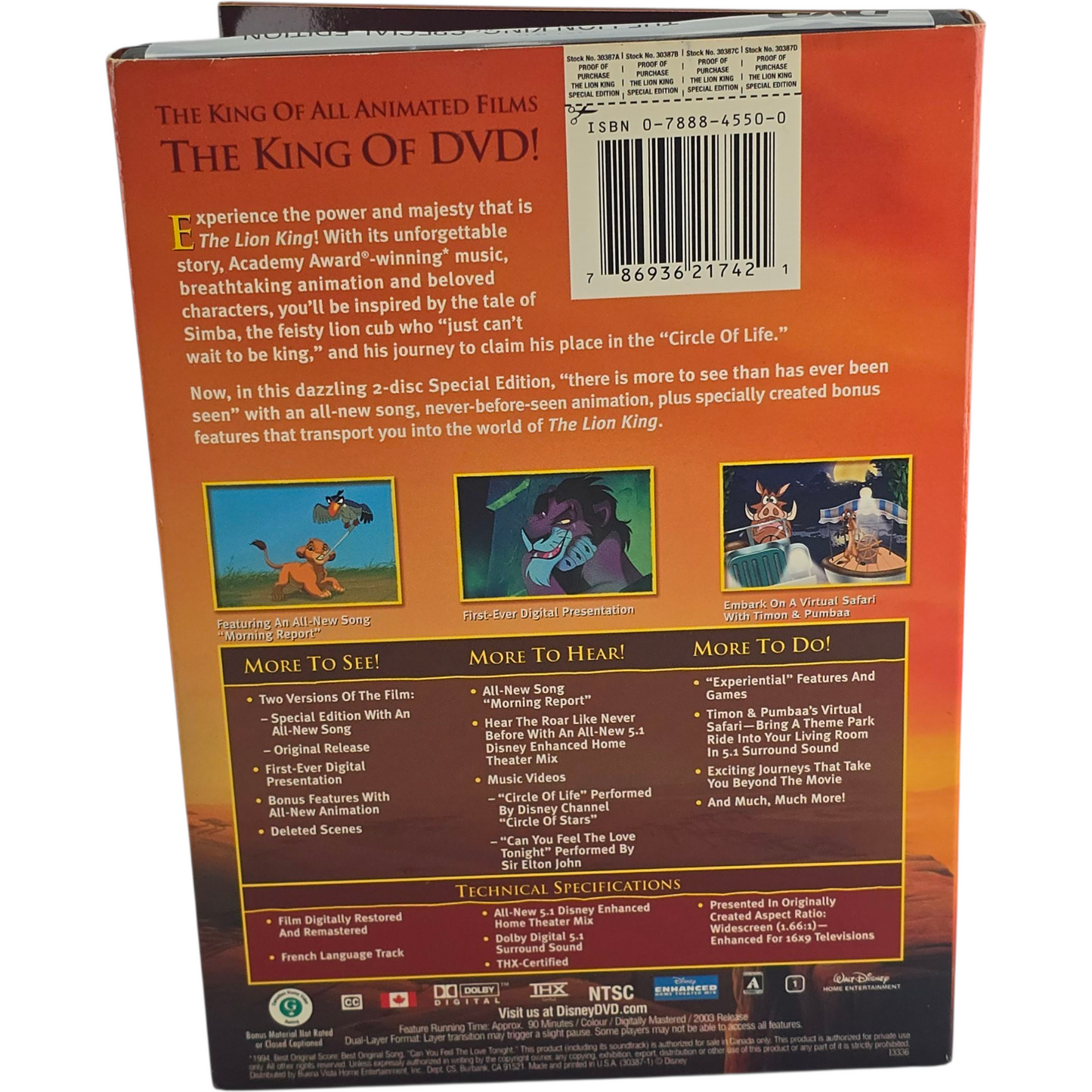 The Lion King DVD Disney Classic 2-Disc Collector's Platinum Zone 1 Canada Import