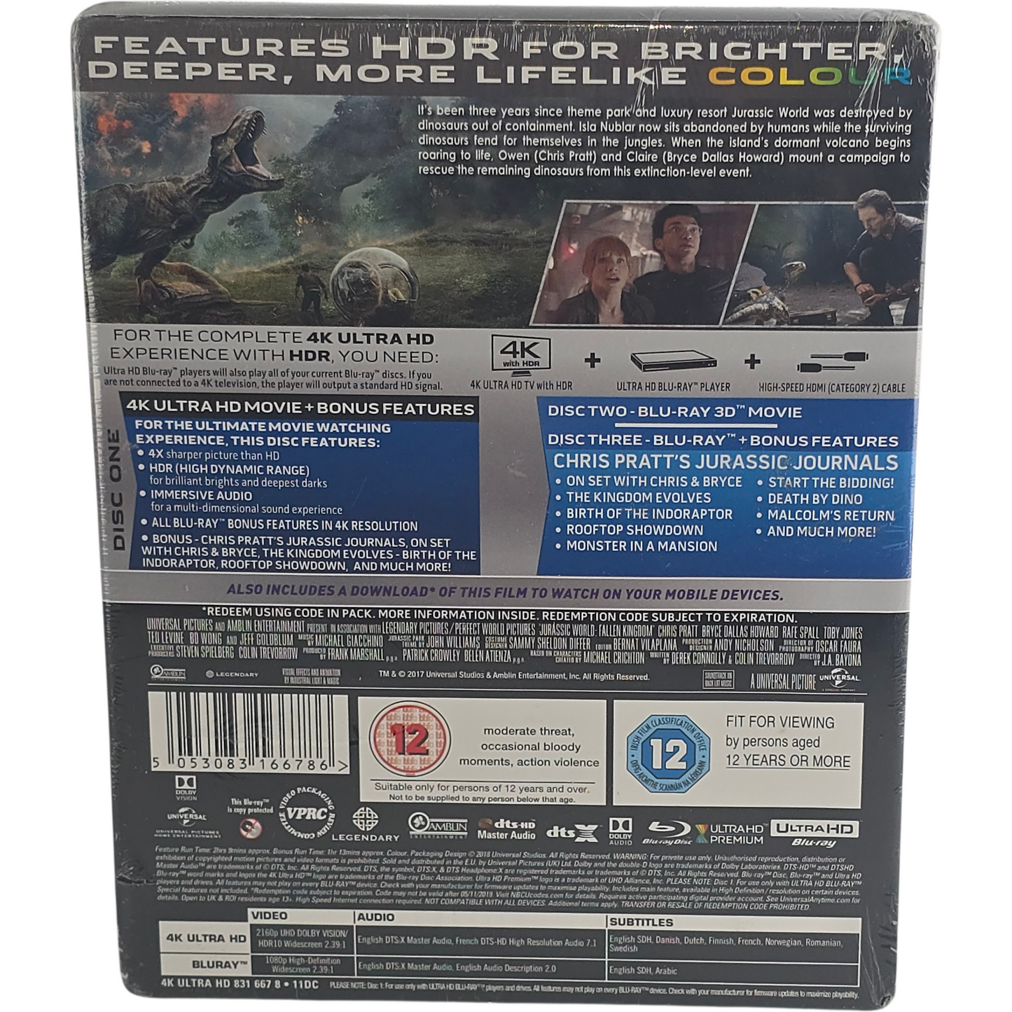 Jurassic World: Fallen Kingdom SteelBook 4K Ultra HD + Blu-ray 3D + 2D Libre