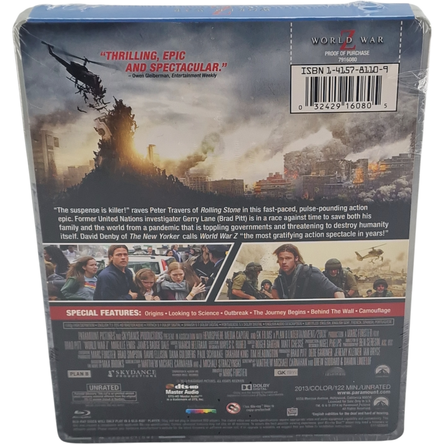 World War Z Brad Pitt 2013 Blu-ray Steelbook Exclusivité Best Buy Zone Libre