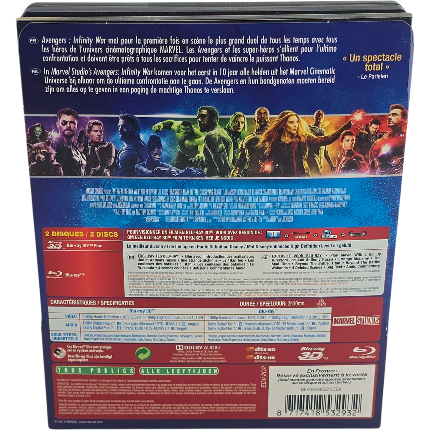 Avengers Infinity War Blu-ray 3D + 2D  Steelbook : Robert Downey Jr  Zone B