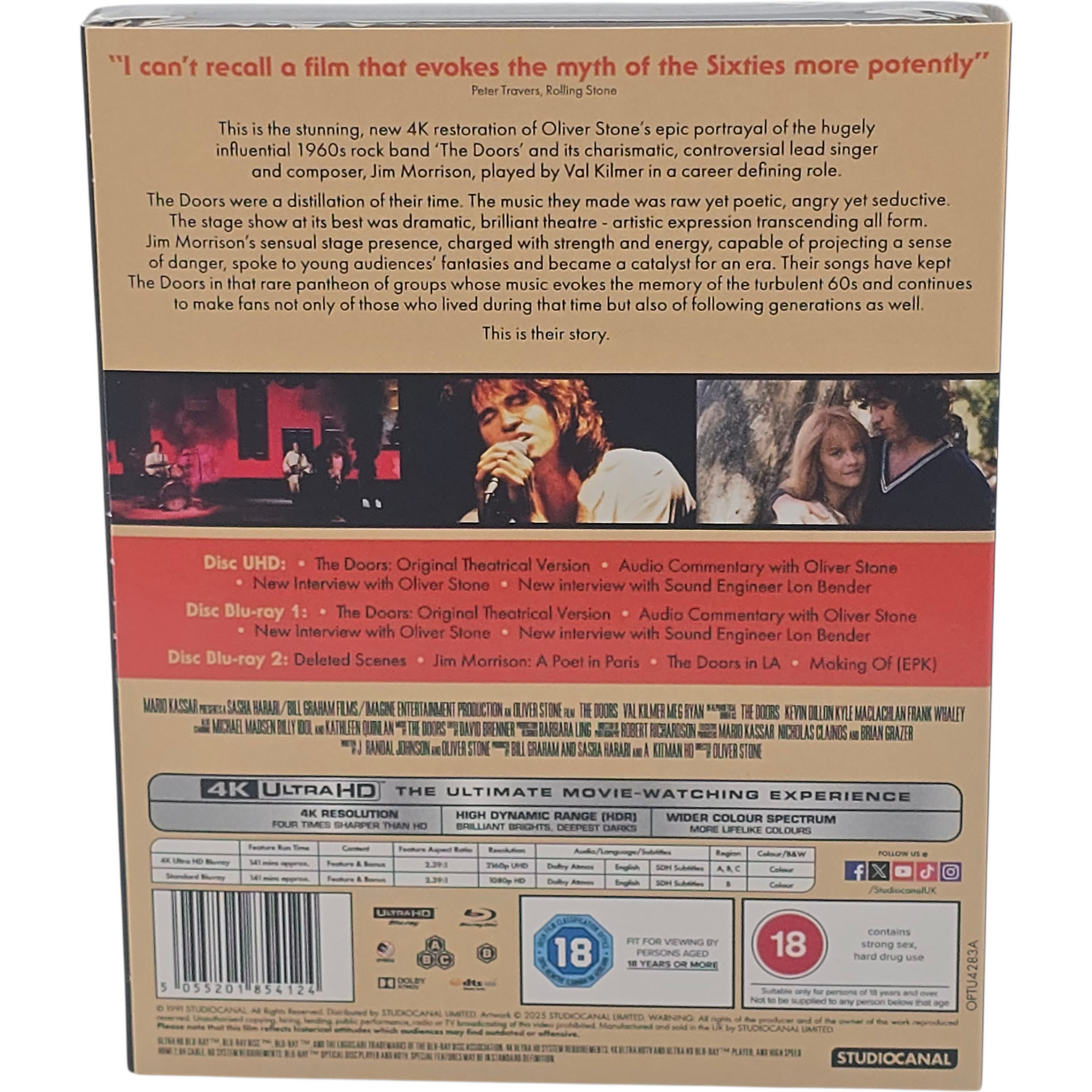 The Doors 1991 Oliver Stone 4K Ultra HD + Blu-ray 3 Disques Val Kilmer  B [-18]