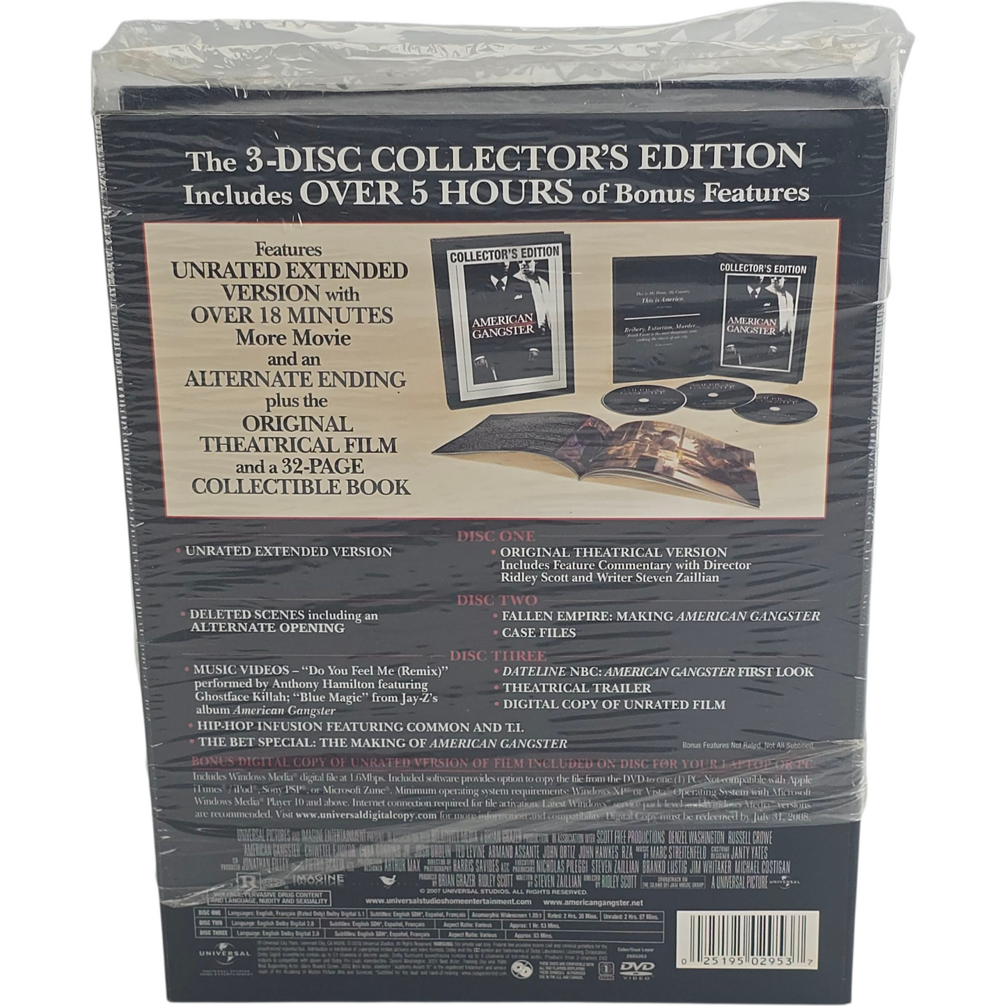 American Gangster DVD DigiPack 3 Disc Collector's  Ridley Scott -18 Zone 1