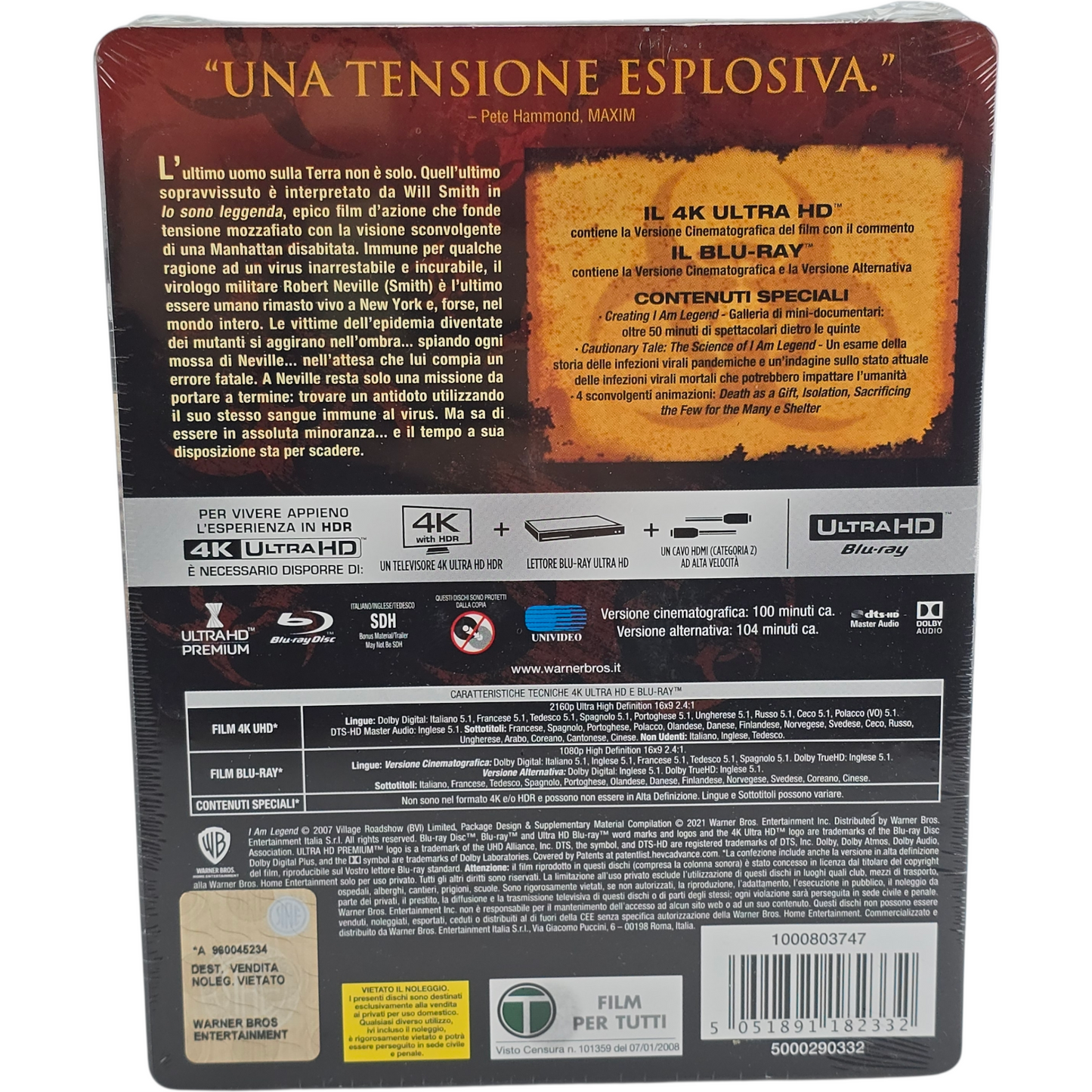 I Am Legend 4K Ultra HD + Blu-ray steelbook  Édt Limitée Will Smith Zone B