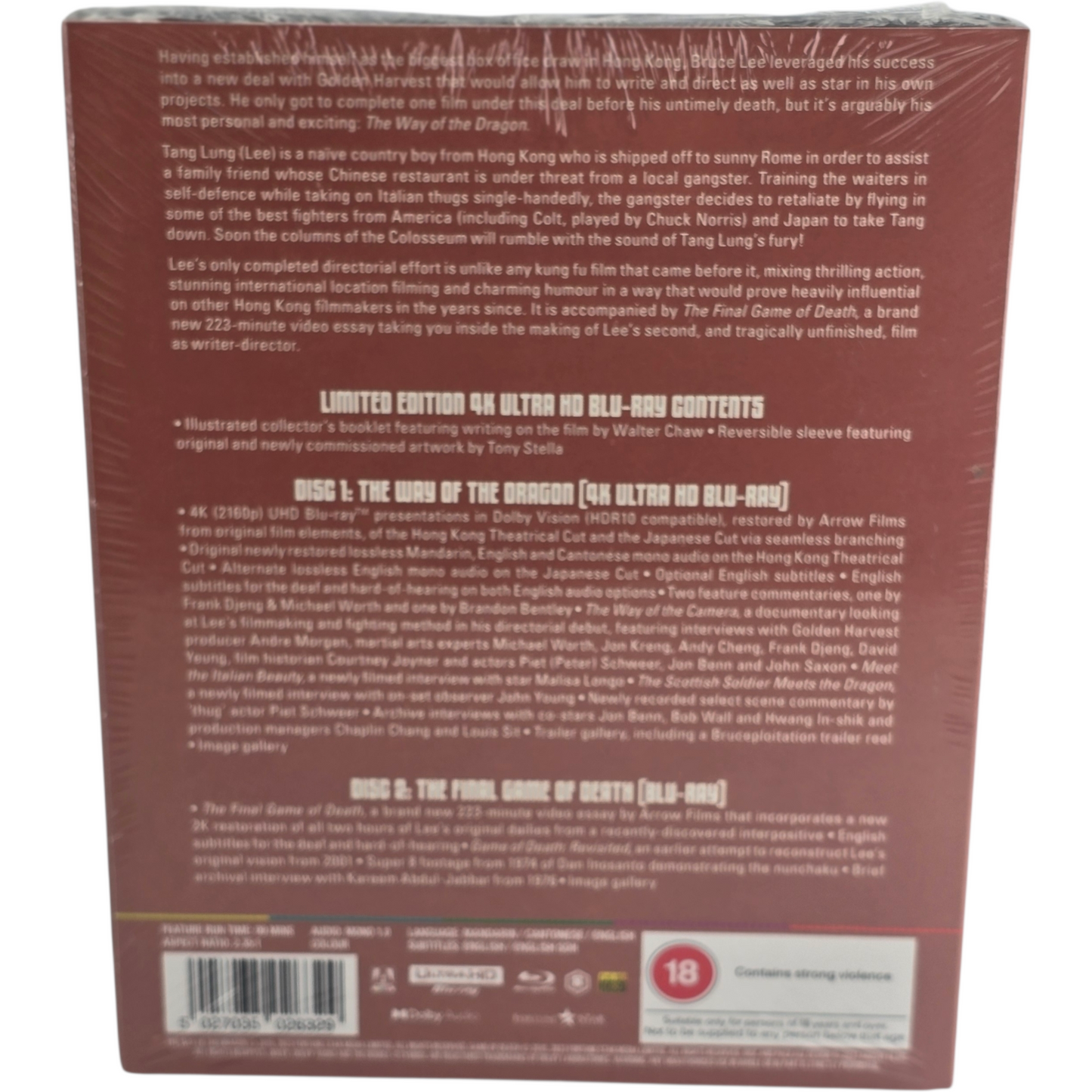 The Way of the Dragon 4K HD +Blu-ray + [étuit] Bruce Lee Ltd Zone Libre [-18]