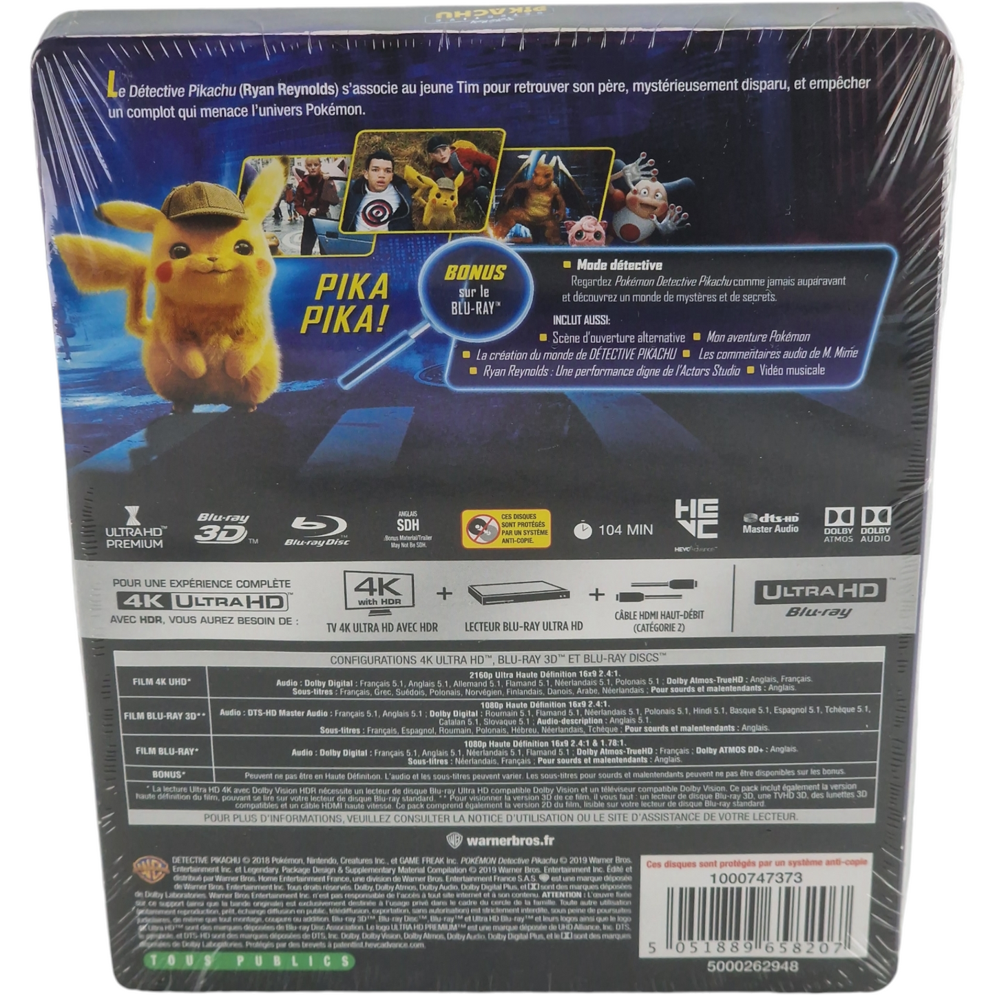 Pokémon Détective Pikachu 4K Ultra HD + Blu-ray 3D + Blu-ray Steelbook  Libre