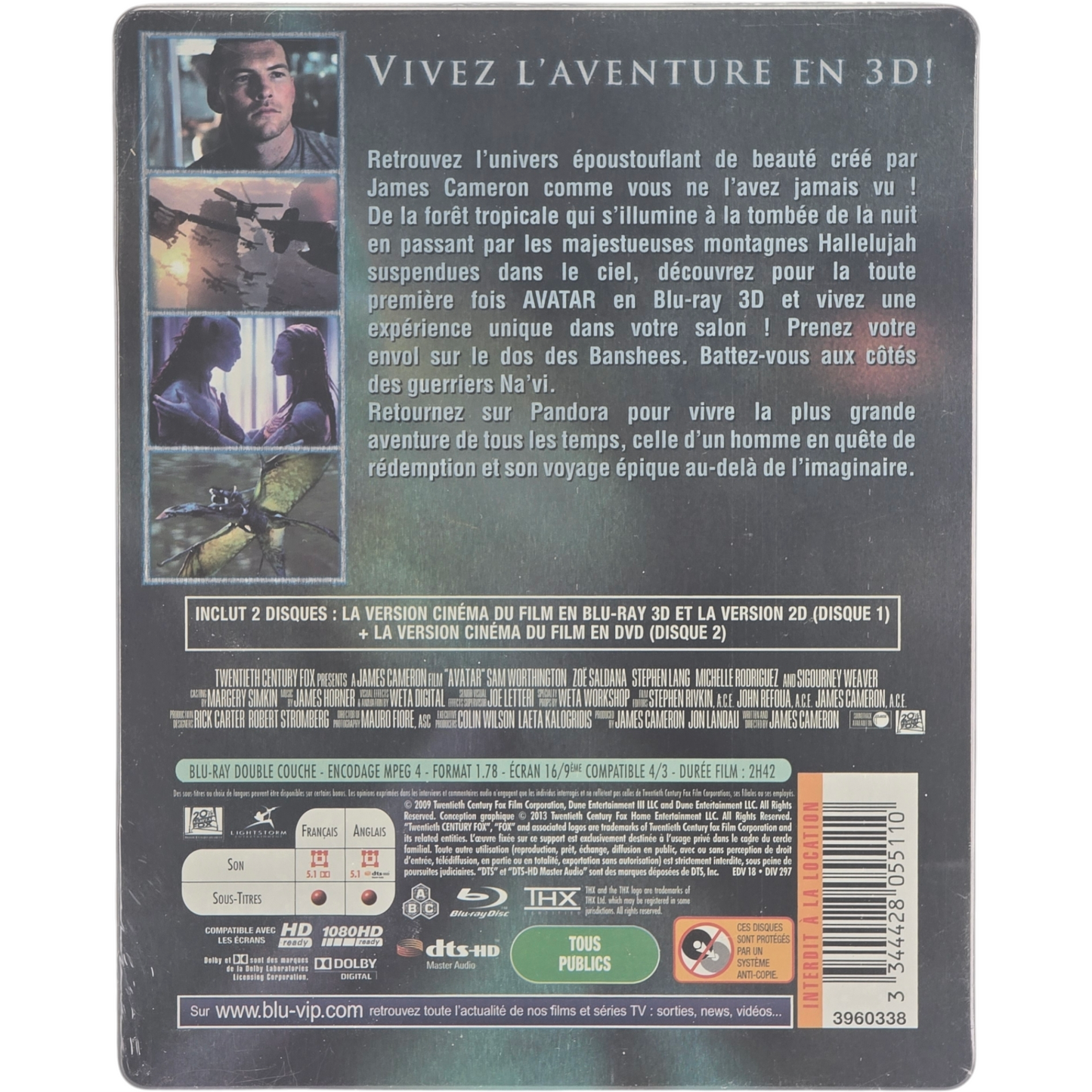 Avatar Steelbook Blu-ray 3D + 2D + DVD Lenticulaire édition ltd James Cameron B