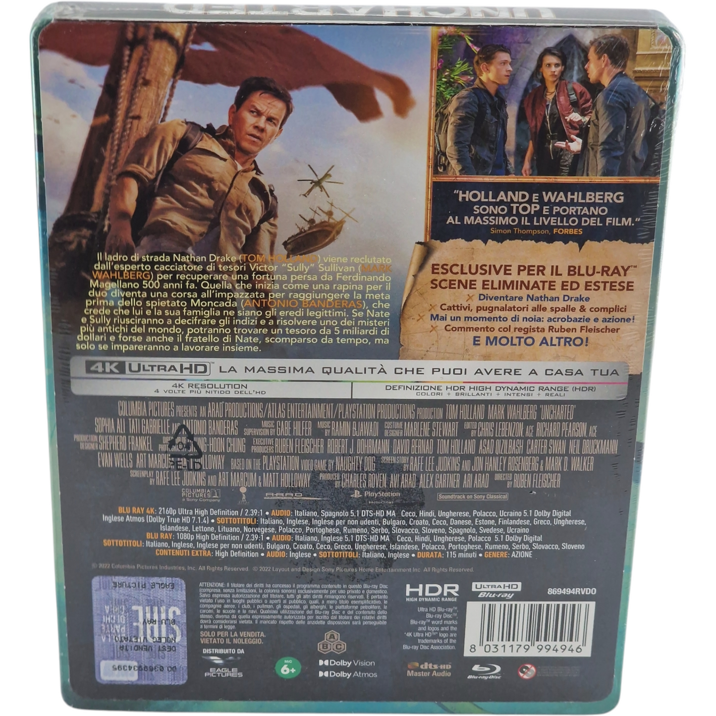 Uncharted Steelbook  4K  Blu-ray Ultra HD 2022 Mark Wahlberg Zone B  Neuf