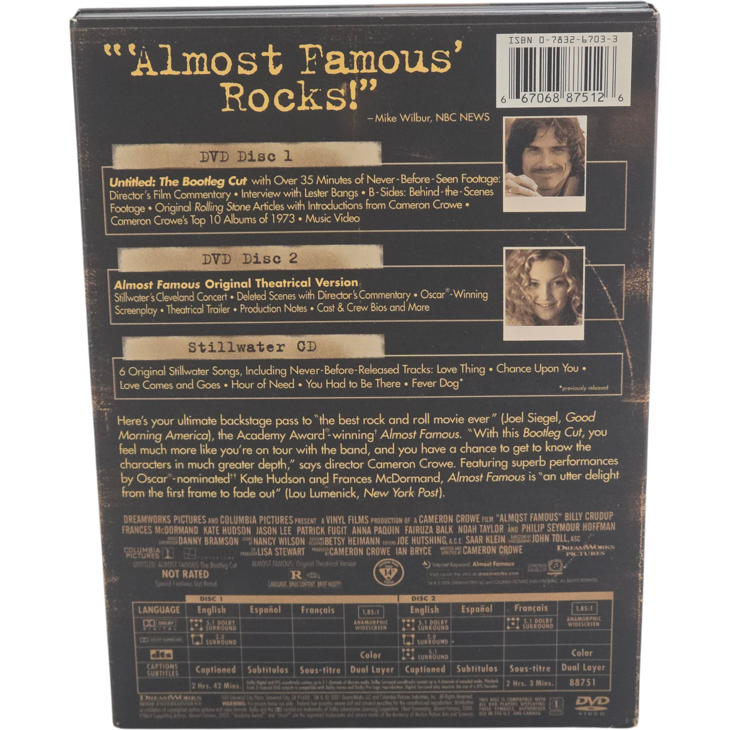 Almost Famous DVD + CD DigiPack Untitled -The Bootleg Cut DVD Zone 1 US Import