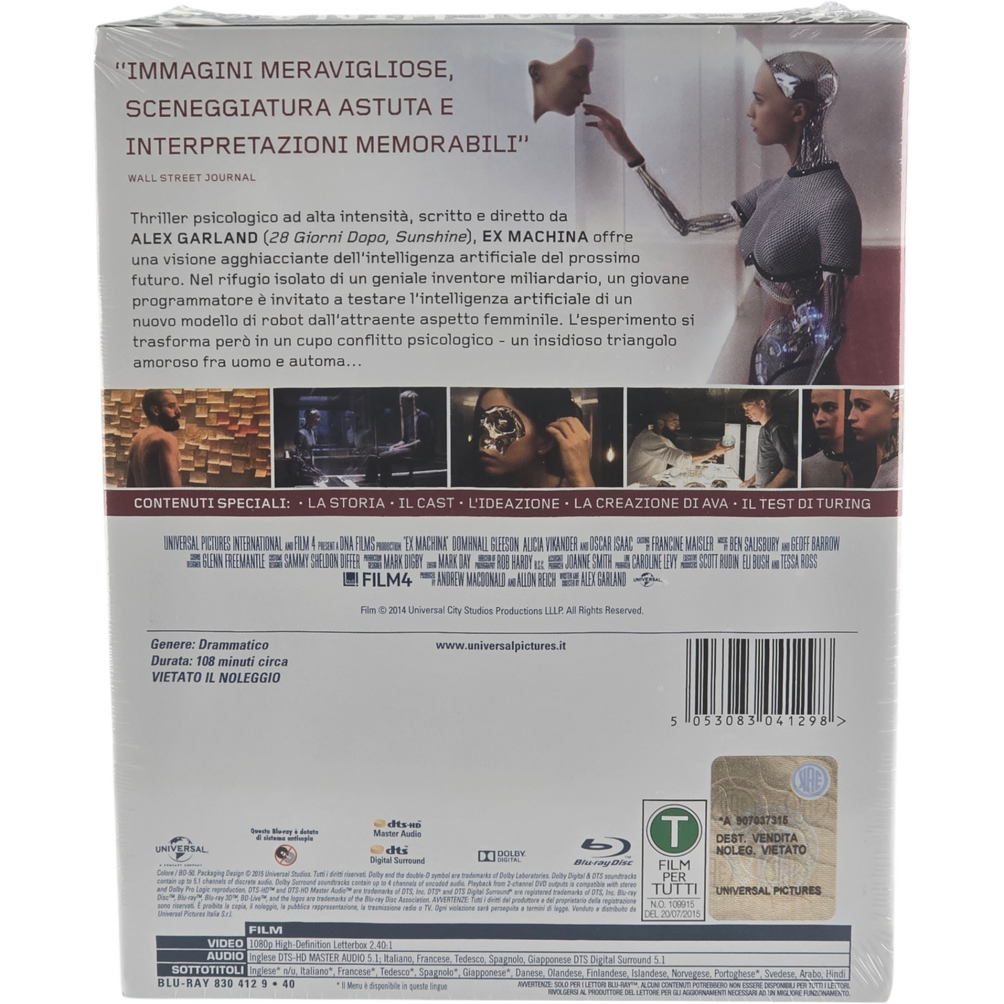 Ex Machina Blu-ray SteelBook Débossé Italie 2015 Alex Garland Domhnall Gleeson B