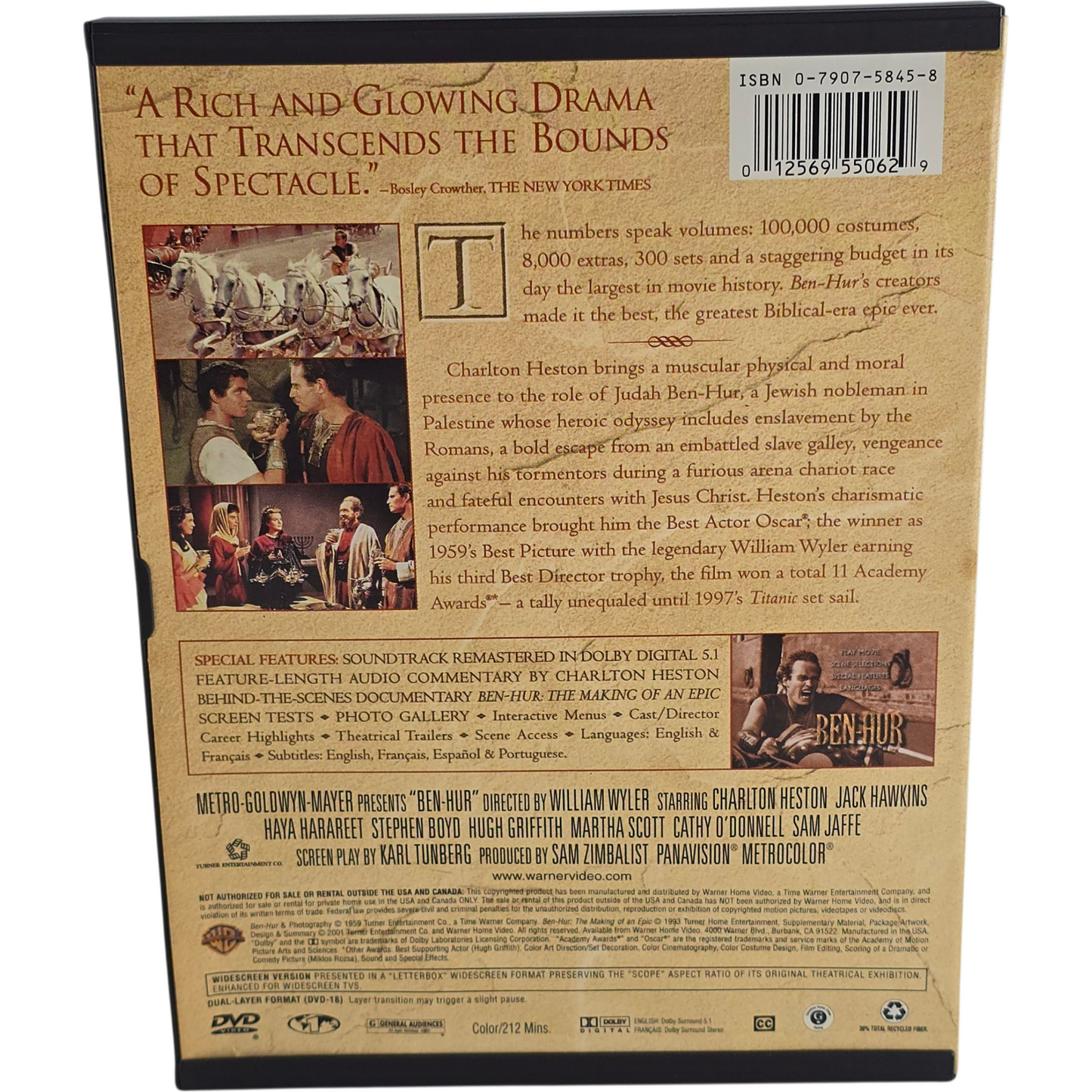 Ben-Hur DVD Director's Cut Snap Case Charlton Heston, Zone 1 US Import