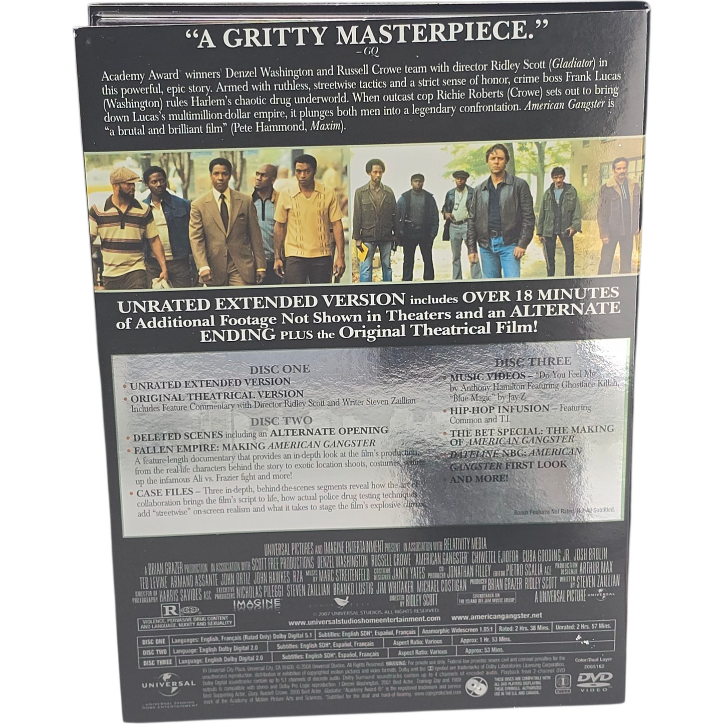 American Gangster DVD DigiPack 3 Disc Collector's  Ridley Scott -18 Zone 1