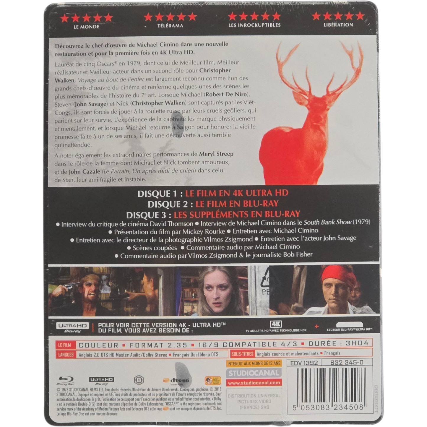 Voyage au bout de l'enfer SteelBook 4K Blu-ray + 2  Blu-ray De niro [-18] B