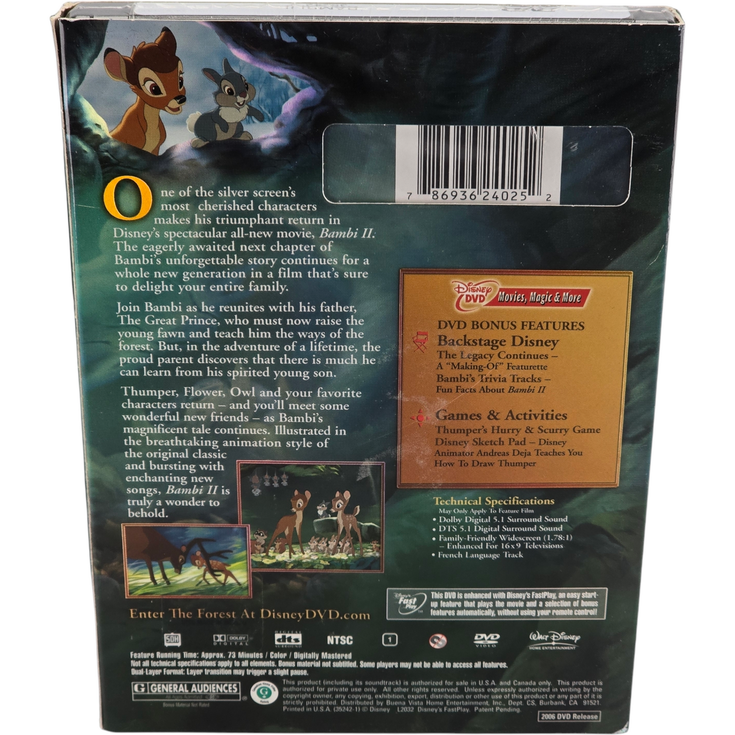Bambi II  2006 DVD  Walt Disney  Patrick Stewart VF 2006  US Import Zone 1