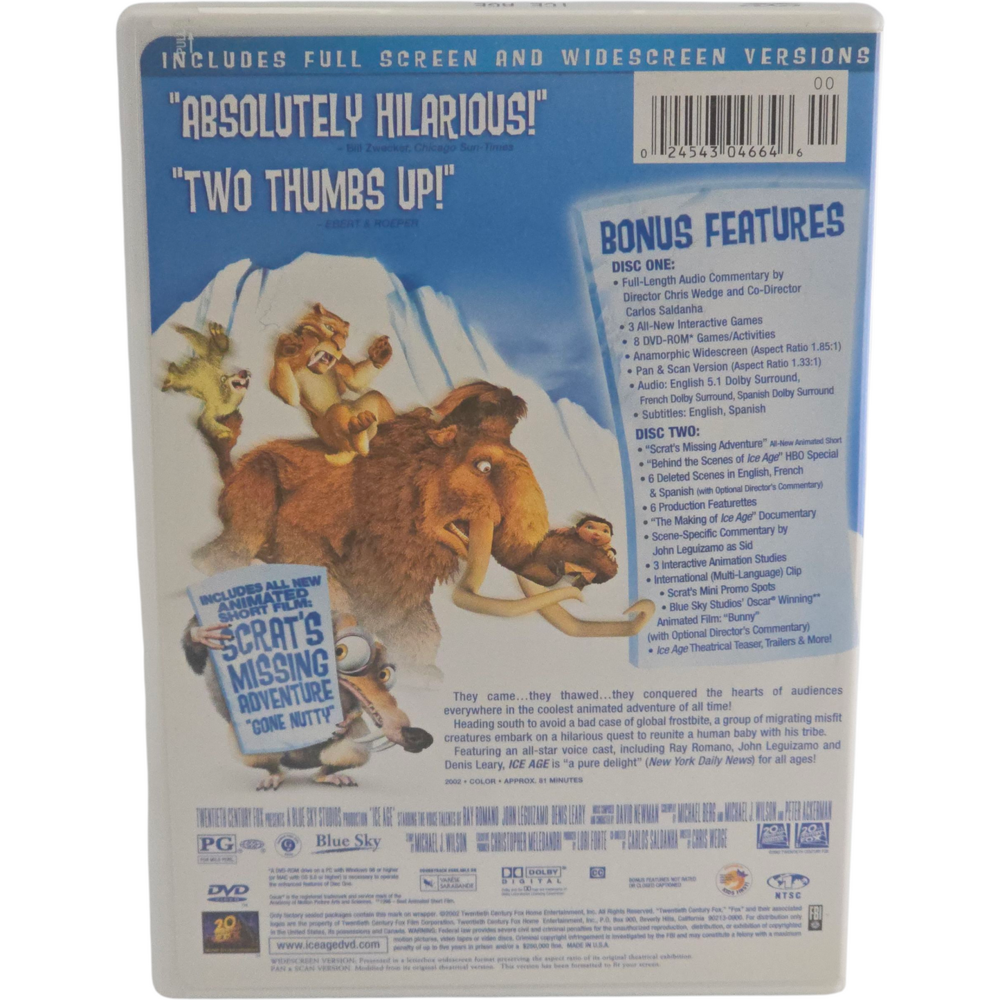 Ice Age DVD Disney 2 Disques Classic Collection Zone 1 US Import