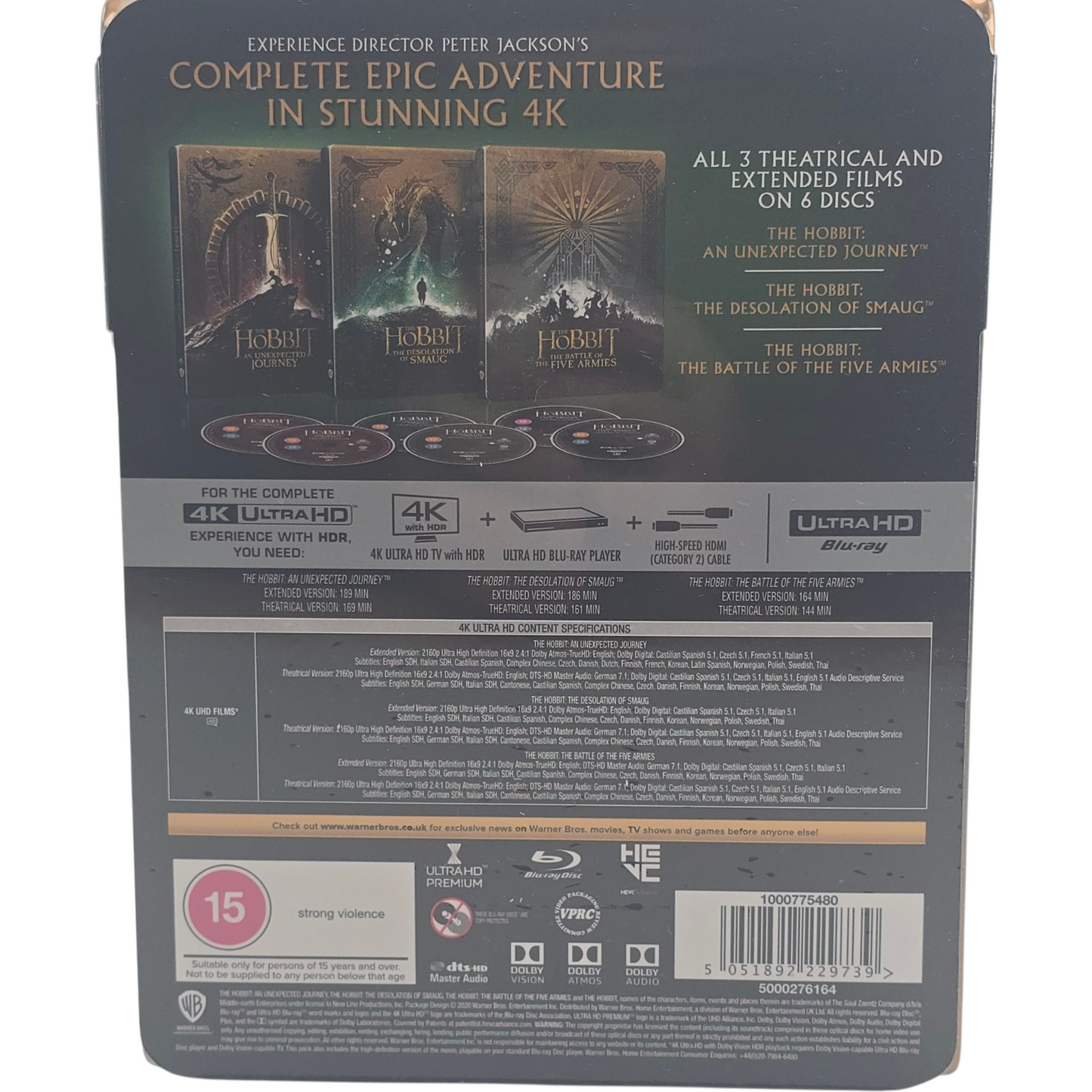 The Hobbit: The Motion Picture Trilogy : Steelbook 4K Ultra HD   Extended B
