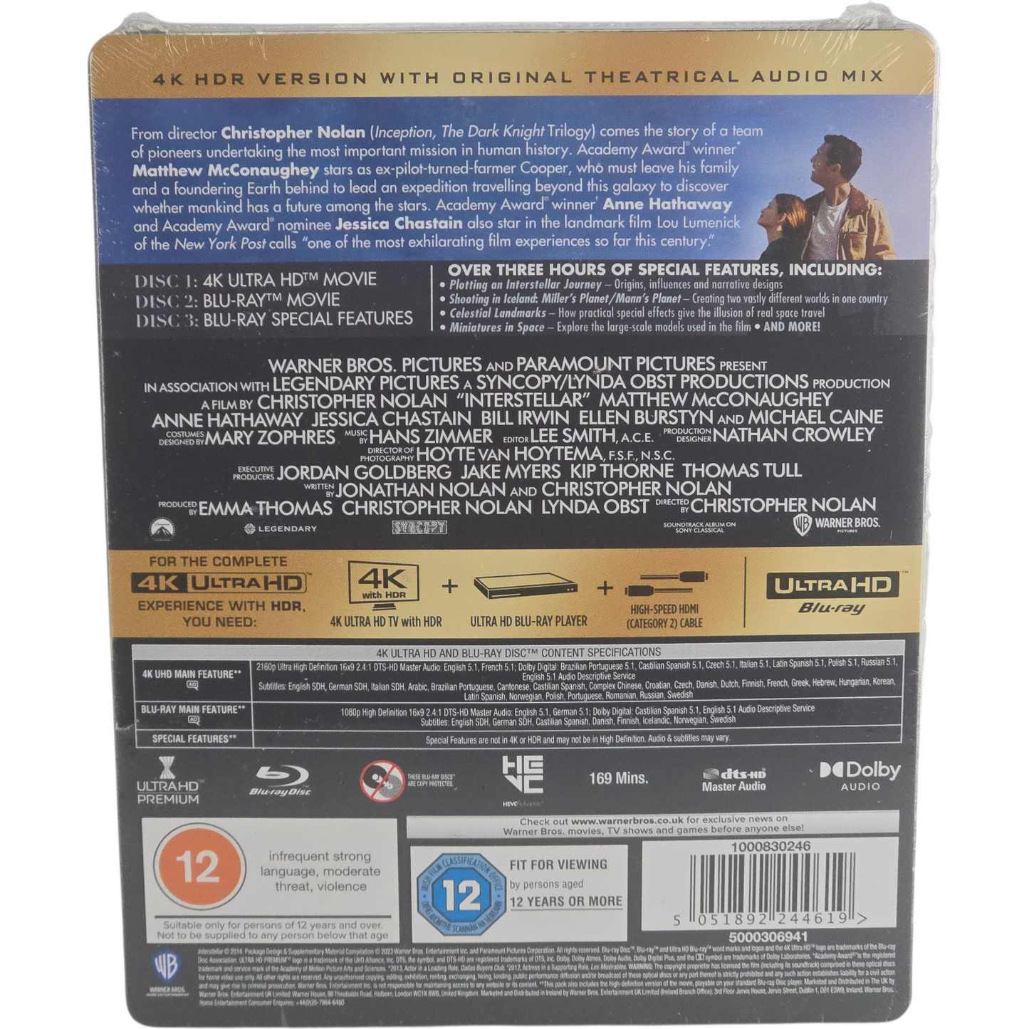 Interstellar 4K Ultra HD + Blu-ray SteelBook Christopher Nolan Limited Edt Libre