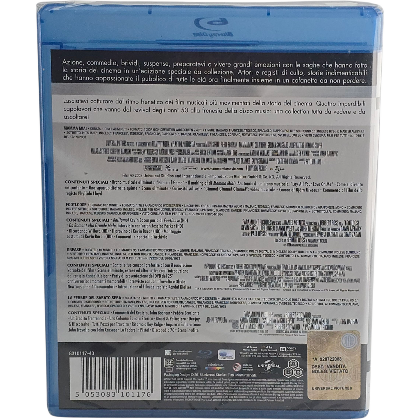 Music Movie Blu-ray 4 Films  Mamma Mia! – Footloose – Grease – La Fièvre du Samedi Soir VO