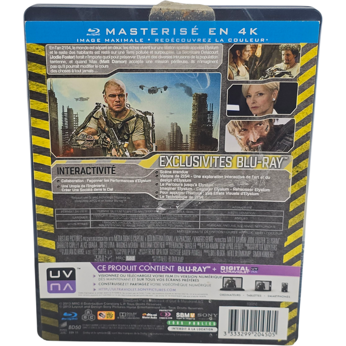 Elysium Blu-ray Steelbook Édition Limitée Matt Damon, Jodie Foster B