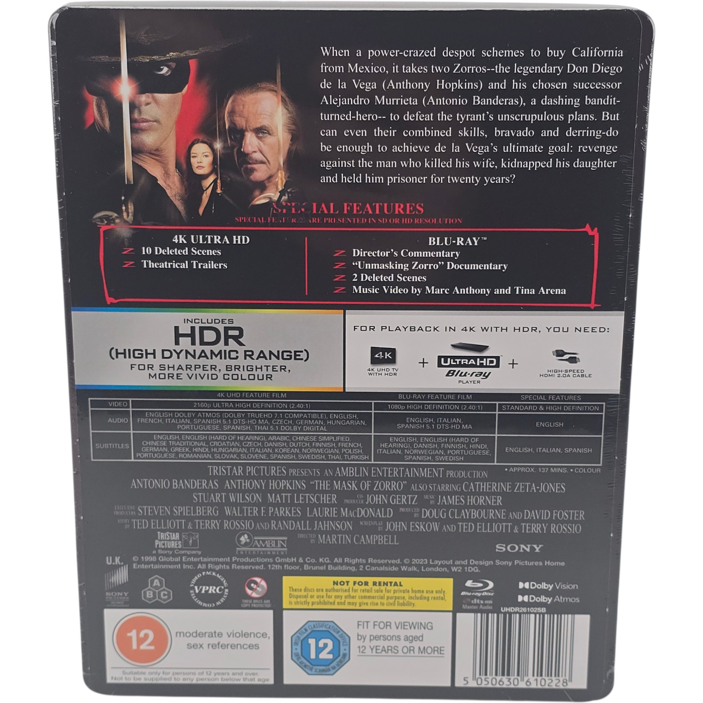 Le masque de Zorro 1998 SteelBook 4K Ultra HD + Blu-ray   Libre