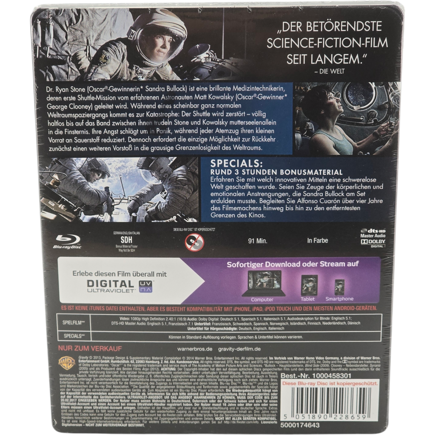 Gravity SteelBook Blu-ray Édition limitée Sandra Bullock, George Clooney Libre