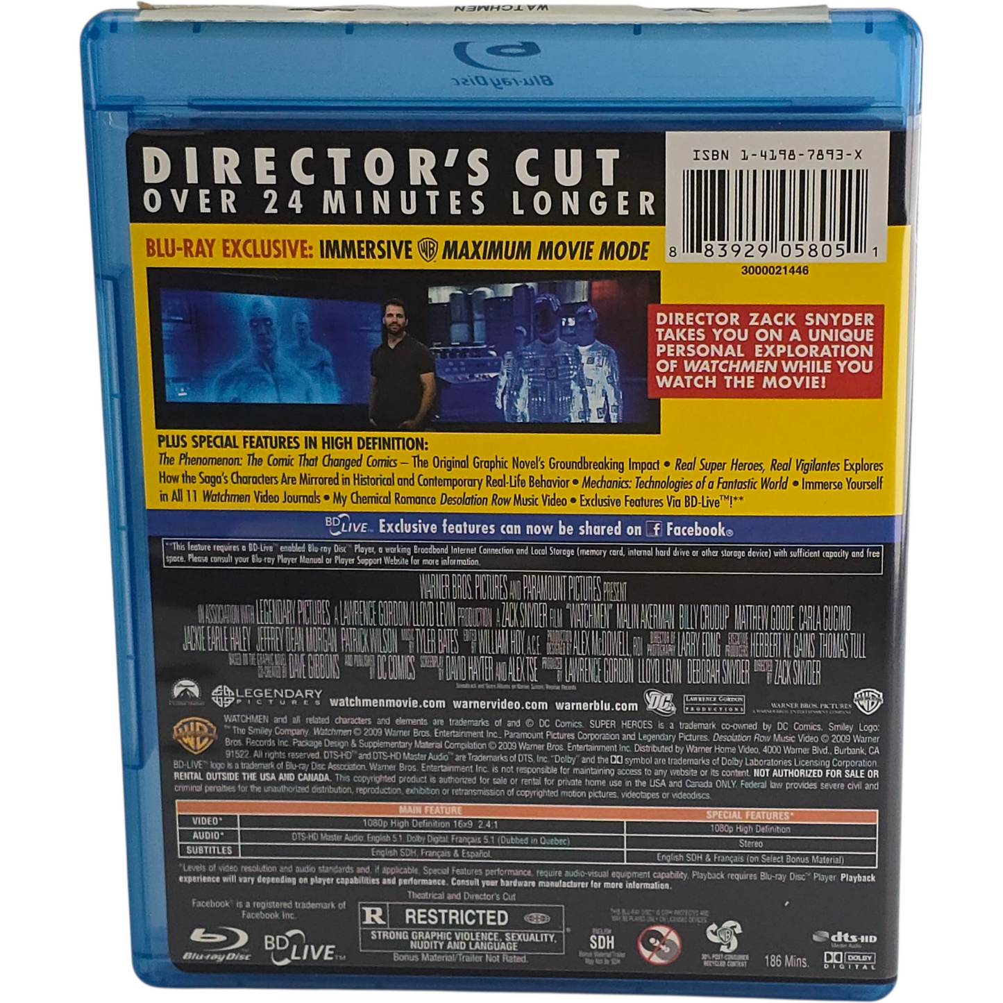 Watchmen Blu-ray + sleeve cover lenticular Director's Cut Zone 1 US Import