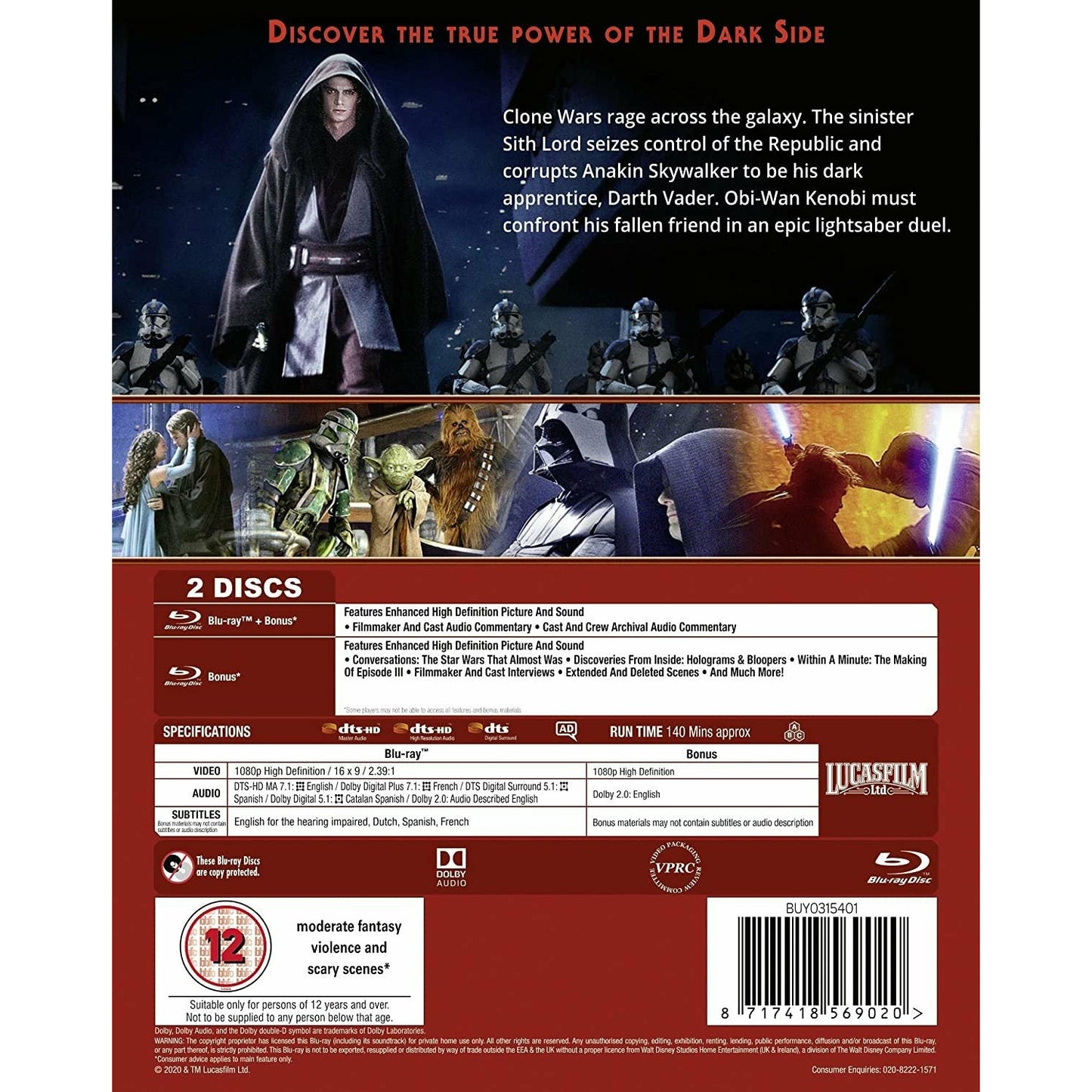 Star Wars: Episode III - Revenge of the Sith Blu-ray+étuit [UK Import]  Version Française