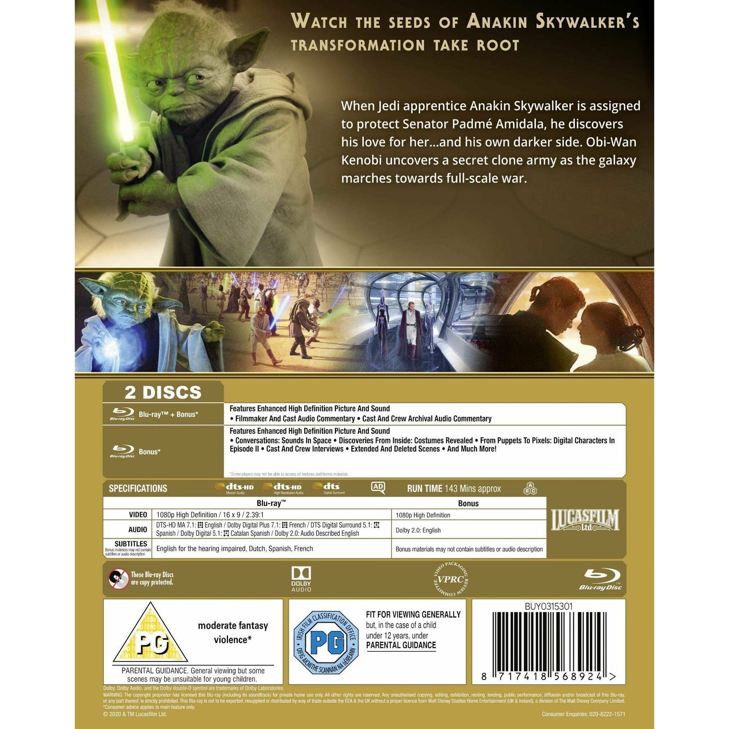 Star Wars, épisode II : L'Attaque des clones Blu-ray +étuit  [UK Import]  Version Française