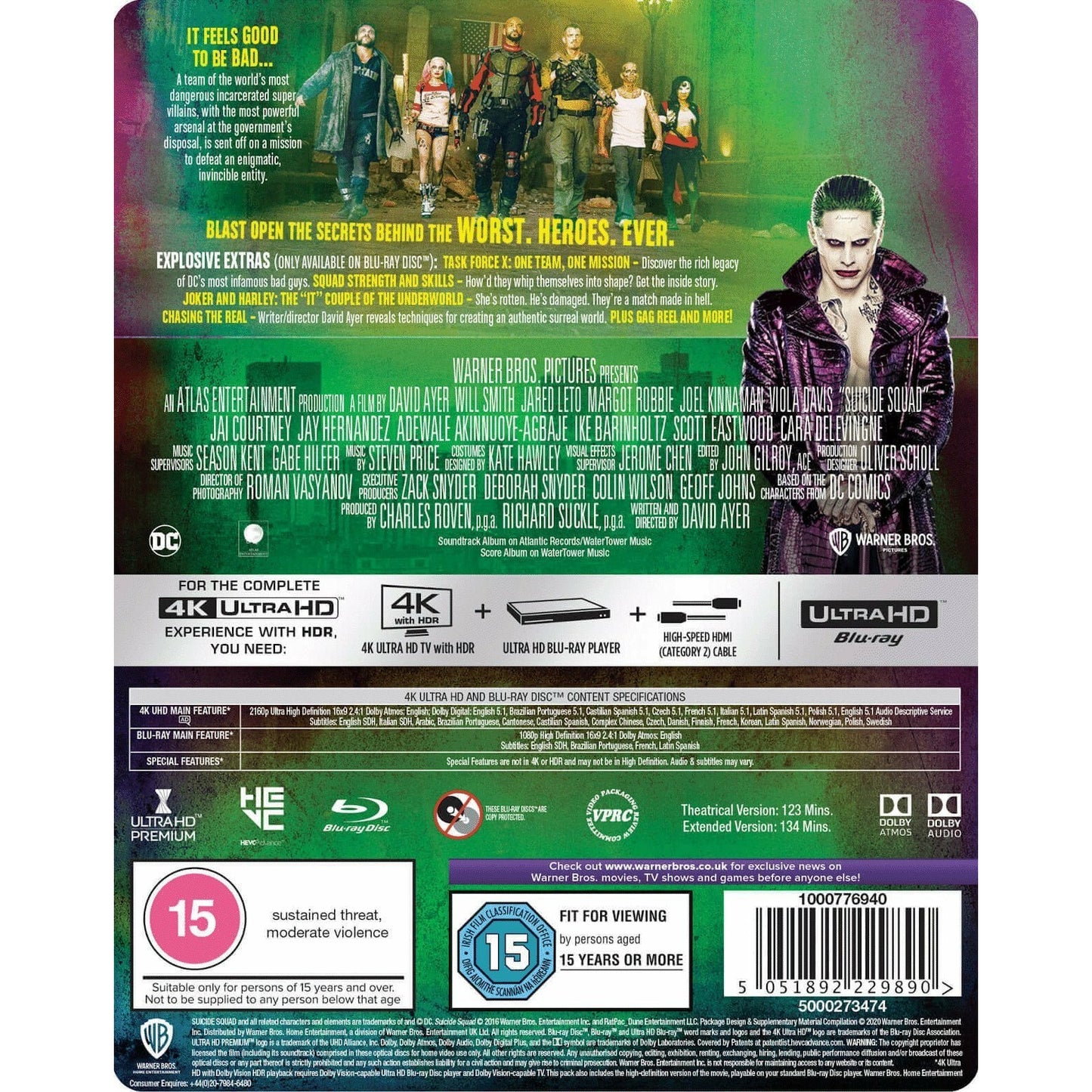 Suicide Squad Blu-ray Includes Extended Cut Will Smith, Jared Leto 2020 région Libre