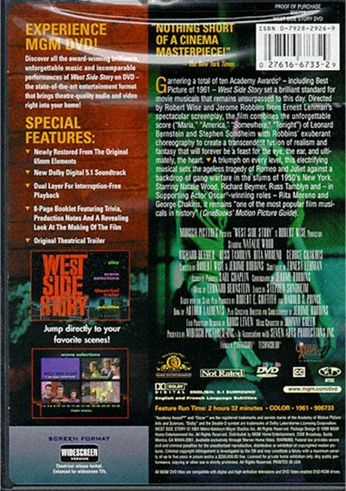 West Side Story DVD US Import VO Région 1 _  1998 Natalie Wood