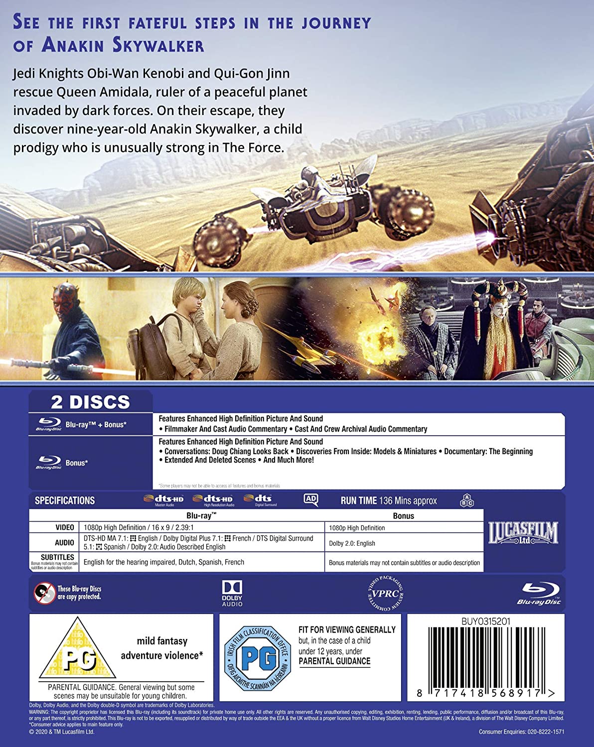 Star Wars, épisode I : La Menace fantôme Blu-ray +étuit  [UK Import]  Version Française