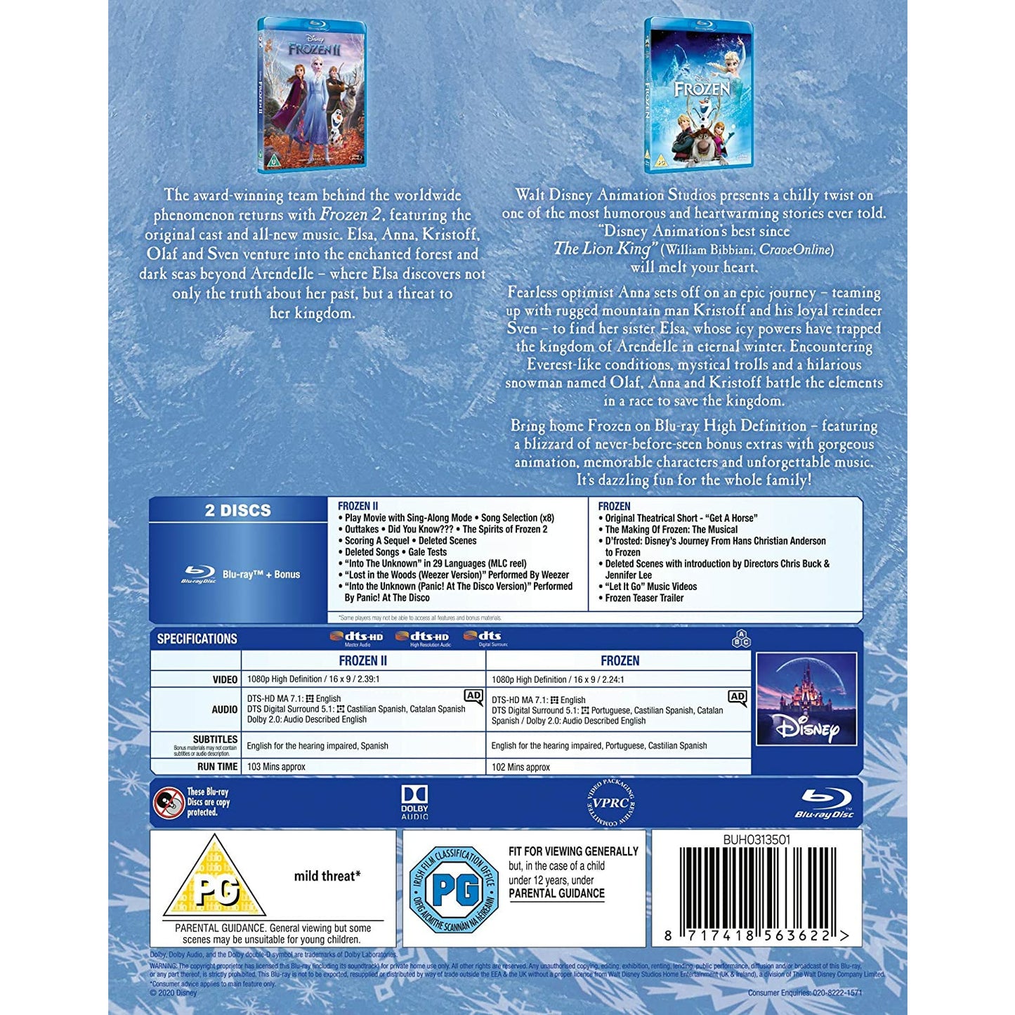 La Reine des neiges [Frozen] 2 films Blu-ray [UK Import] Version Originale
