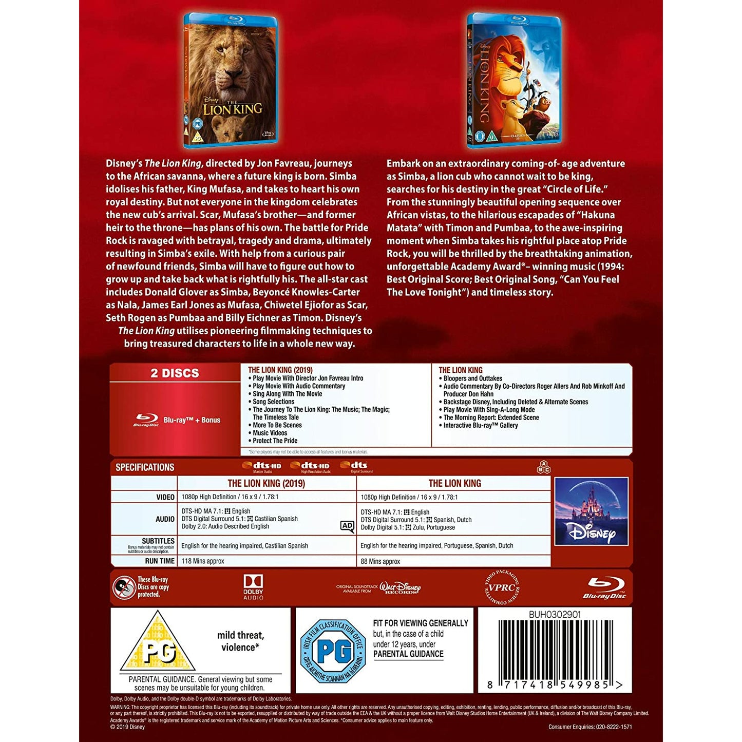 Le Roi Lion : Collection de 2 films Blu-ray | [UK Import] Version Originale